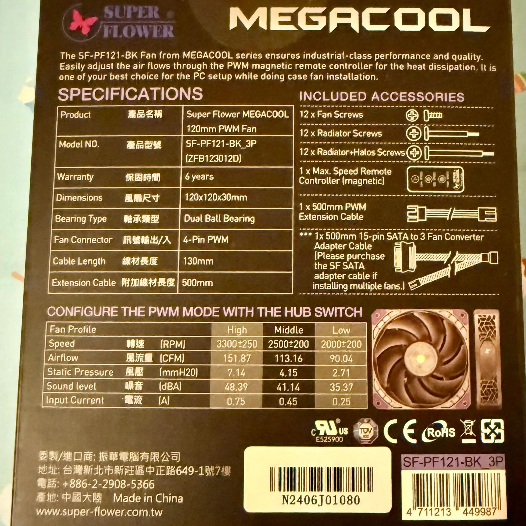 BNIB Super Flower MEGACOOL 120mm Fan, Triple-Pack, PWM, Computer Case Fan (SF-PF121-BK_3P)