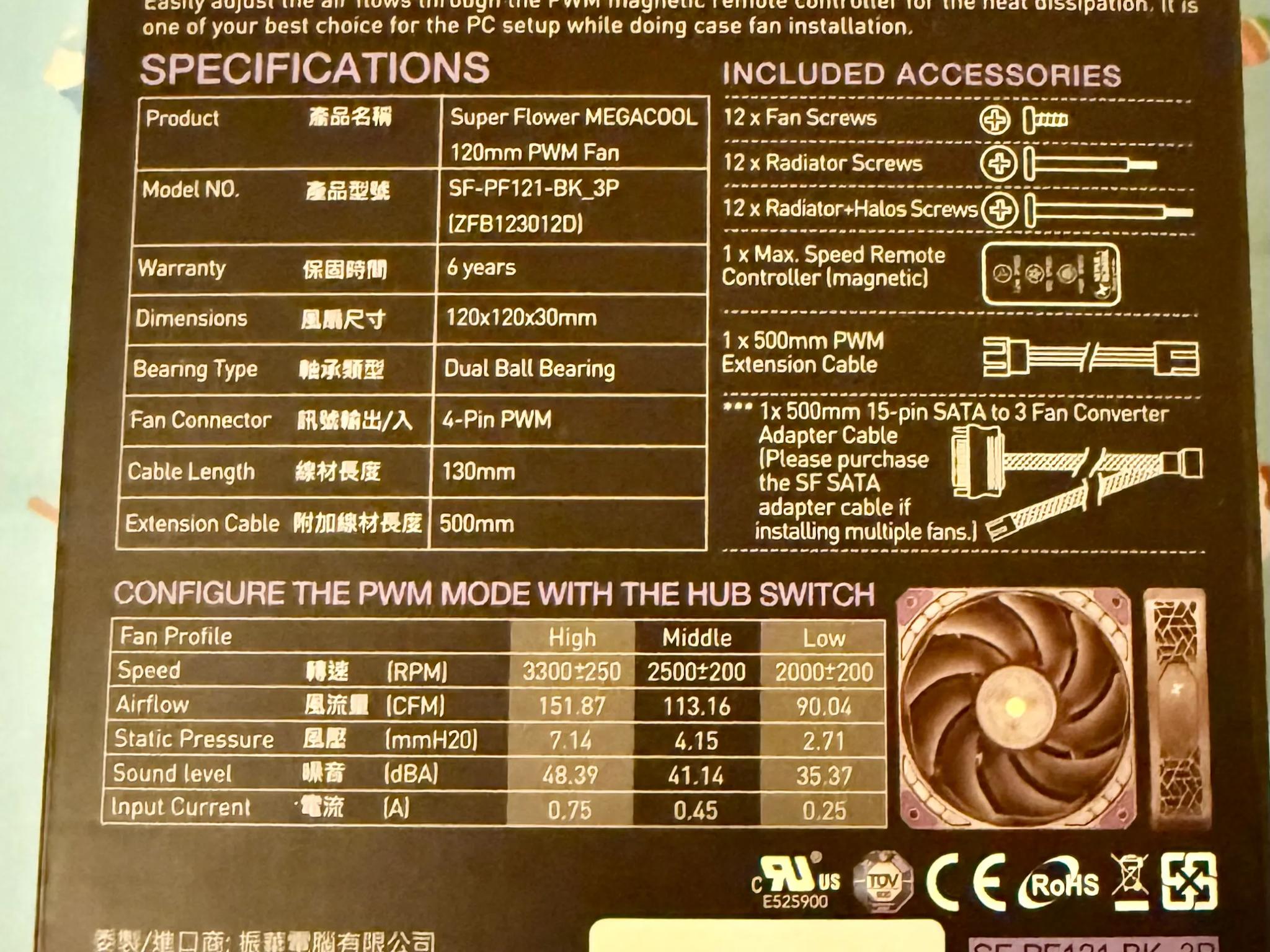BNIB Super Flower MEGACOOL 120mm Fan, Triple-Pack, PWM, Computer Case Fan (SF-PF121-BK_3P)