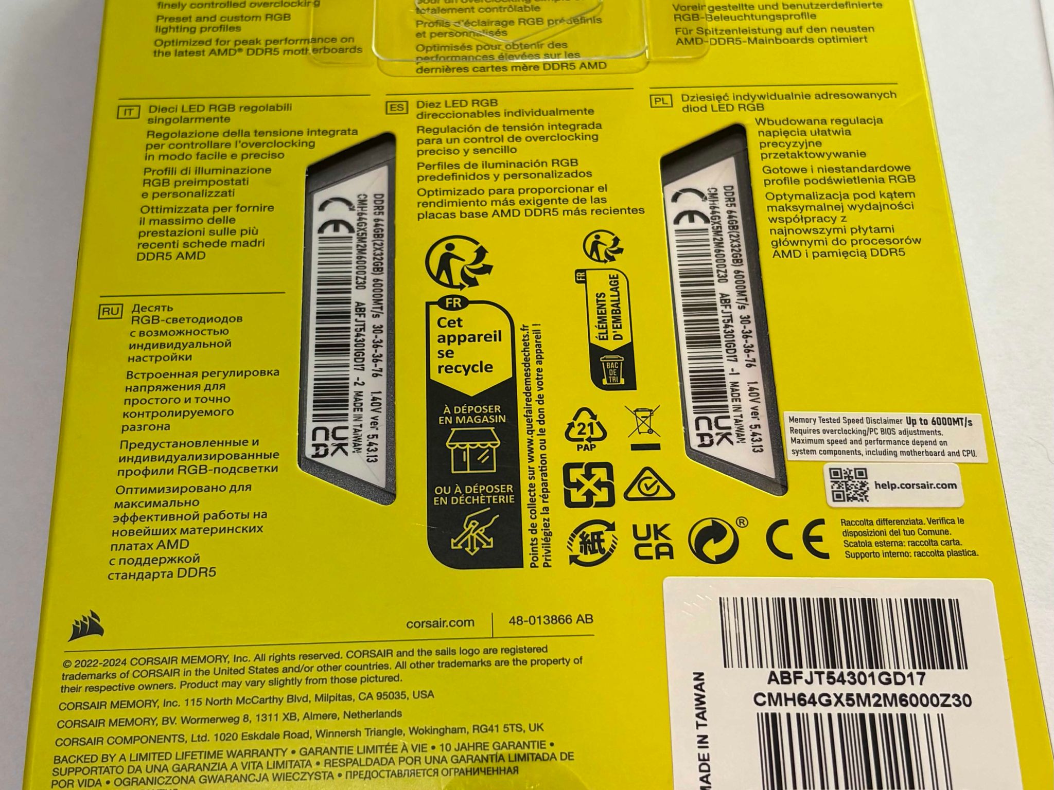 Corsair Vengeance RGB DDR5 64GB 6000MHz (2x32GB) (ED)