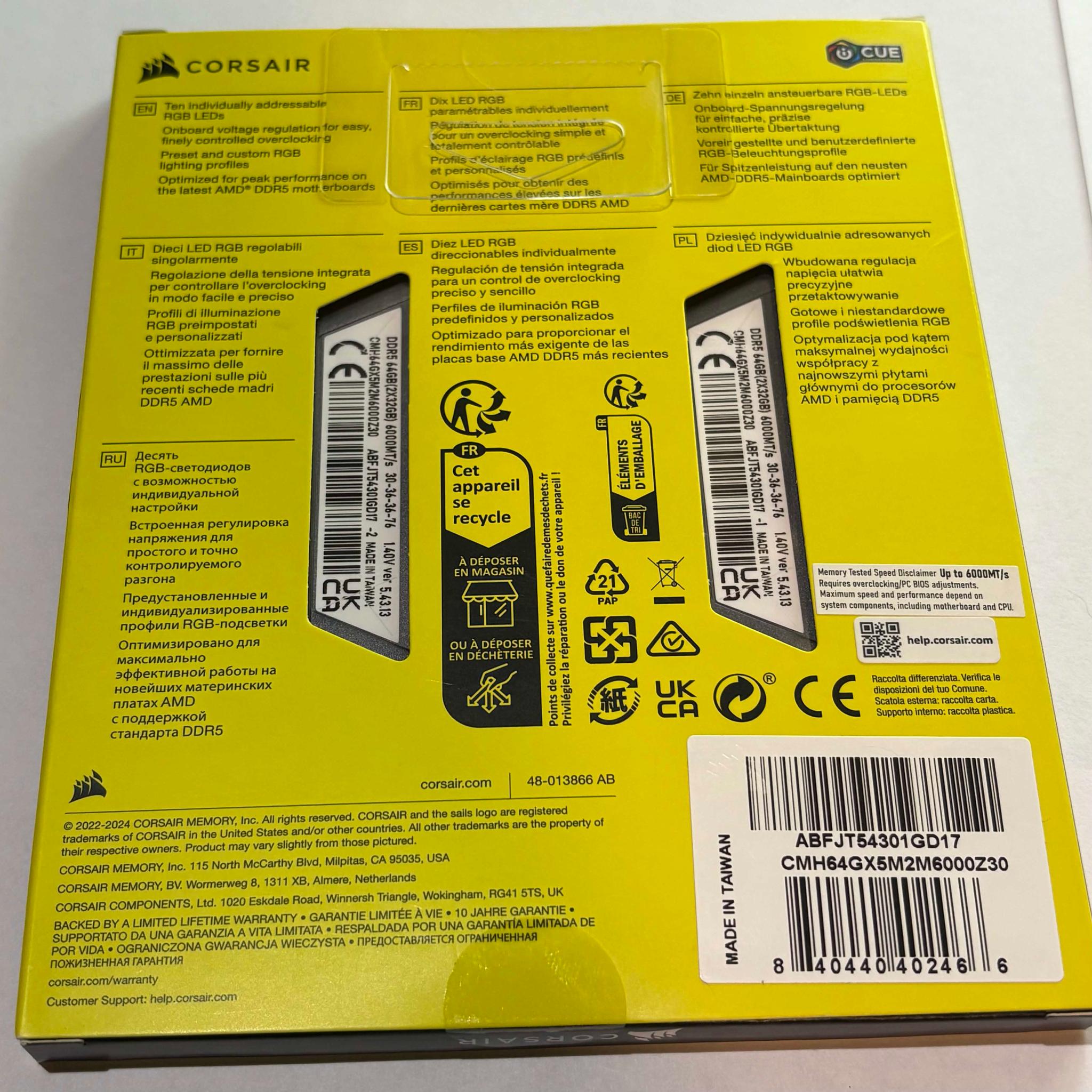 Corsair Vengeance RGB DDR5 64GB 6000MHz (2x32GB)