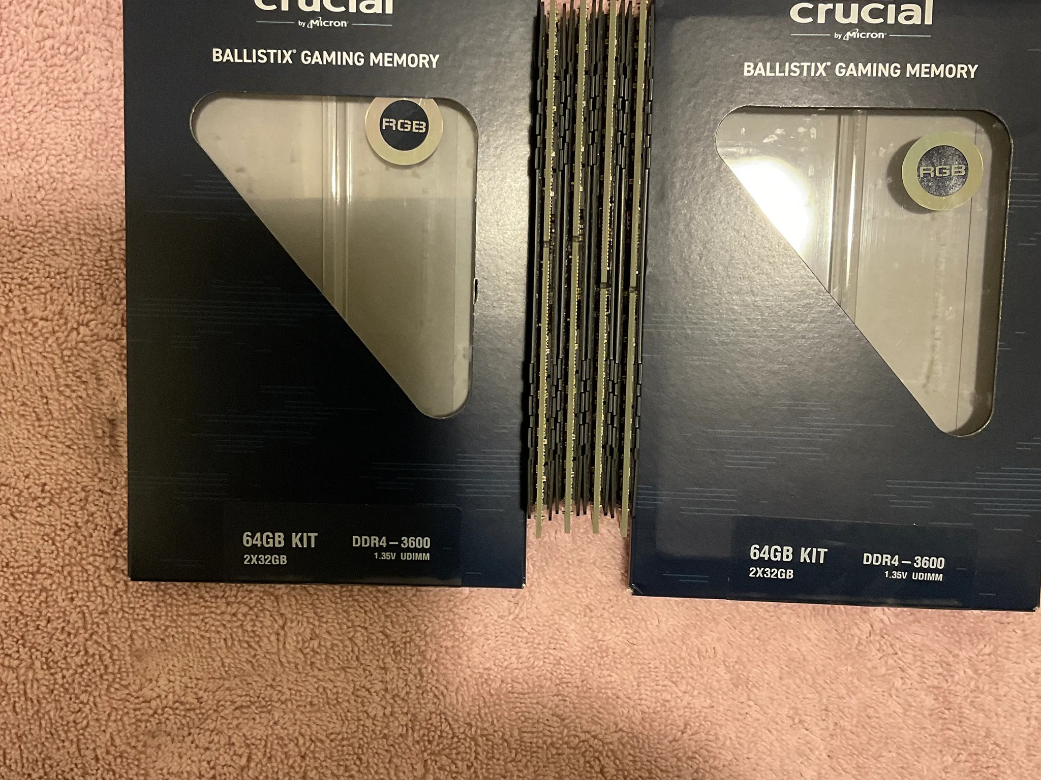 Crucial Ballistix 64GB DDR4-3600 RAM (2 kits of 64GB each, RGB variant)