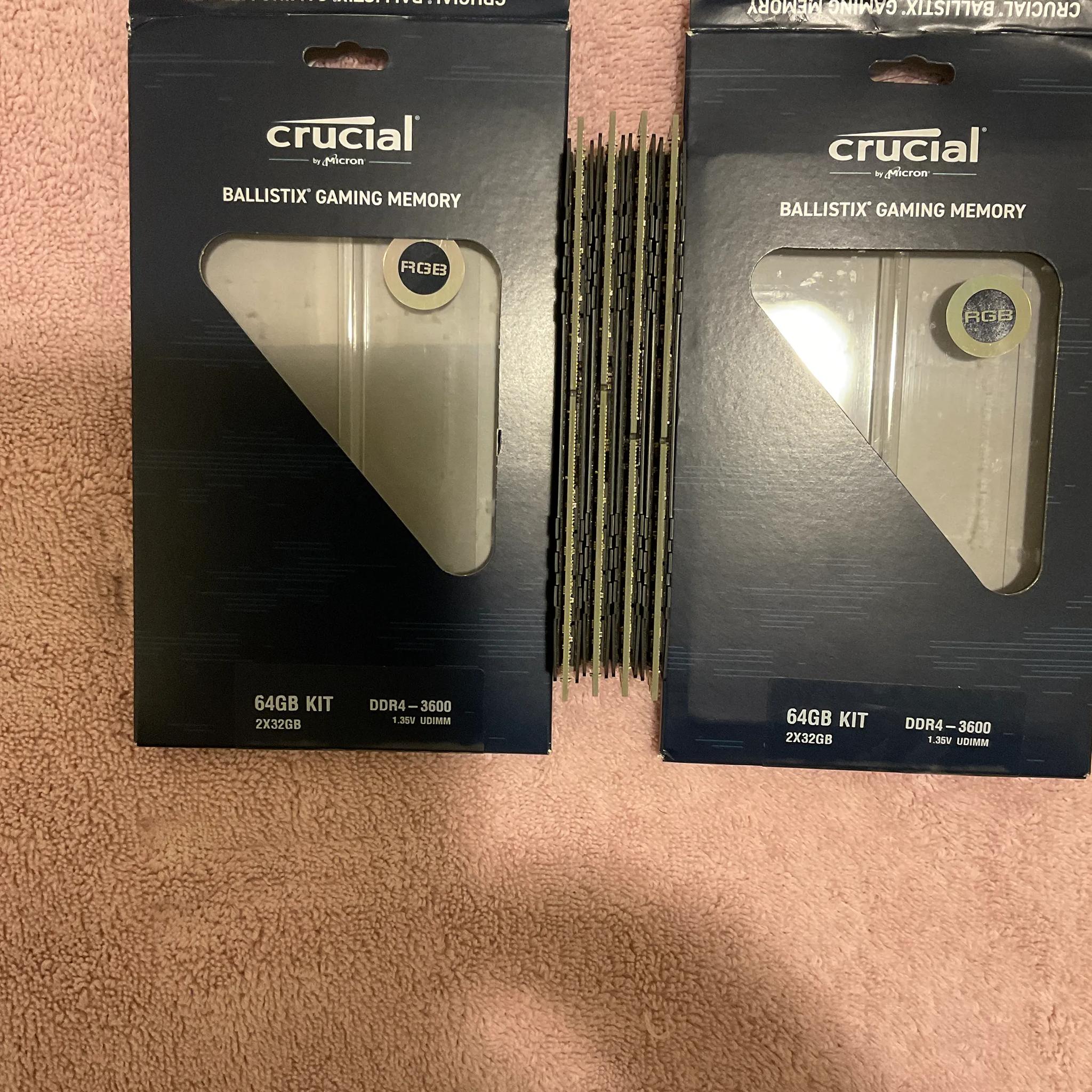 Crucial Ballistix 64GB DDR4-3600 RAM (2 kits of 64GB each, RGB variant)