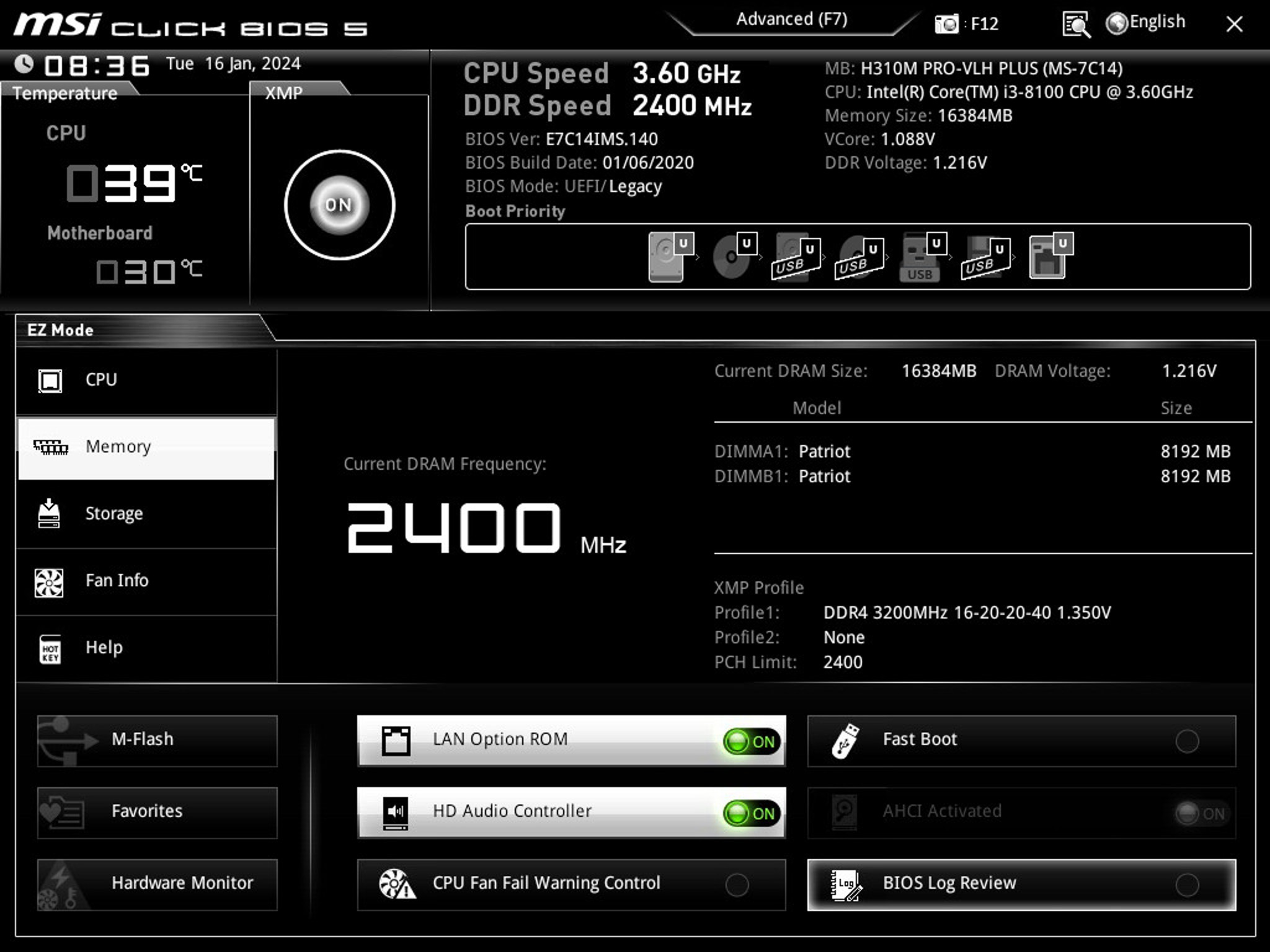 8x2GB Patriot RAM | DDR4 3200MHz
