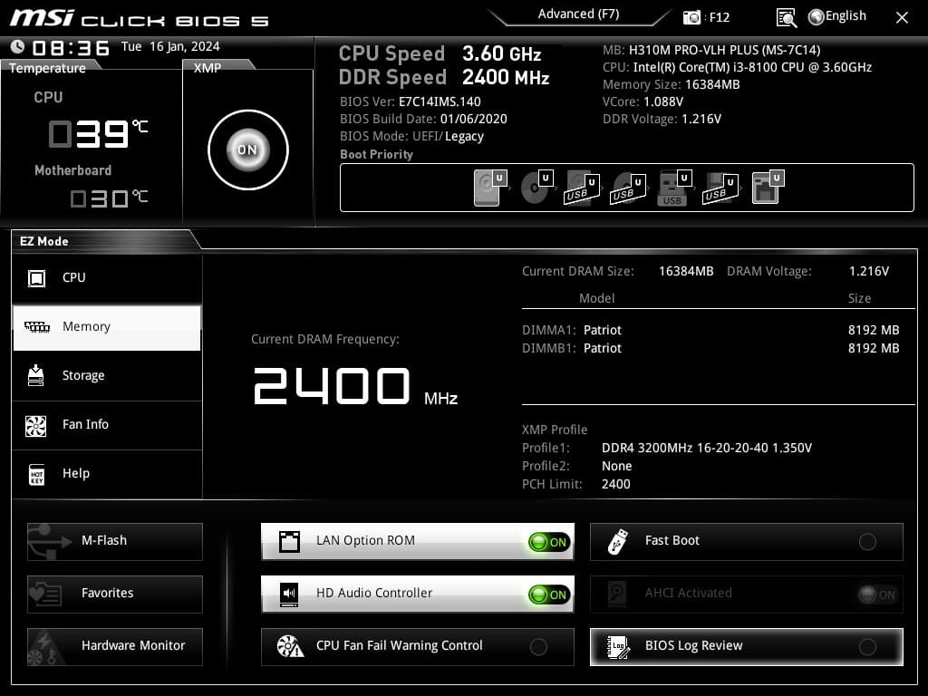 8x2GB Patriot RAM | DDR4 3200MHz