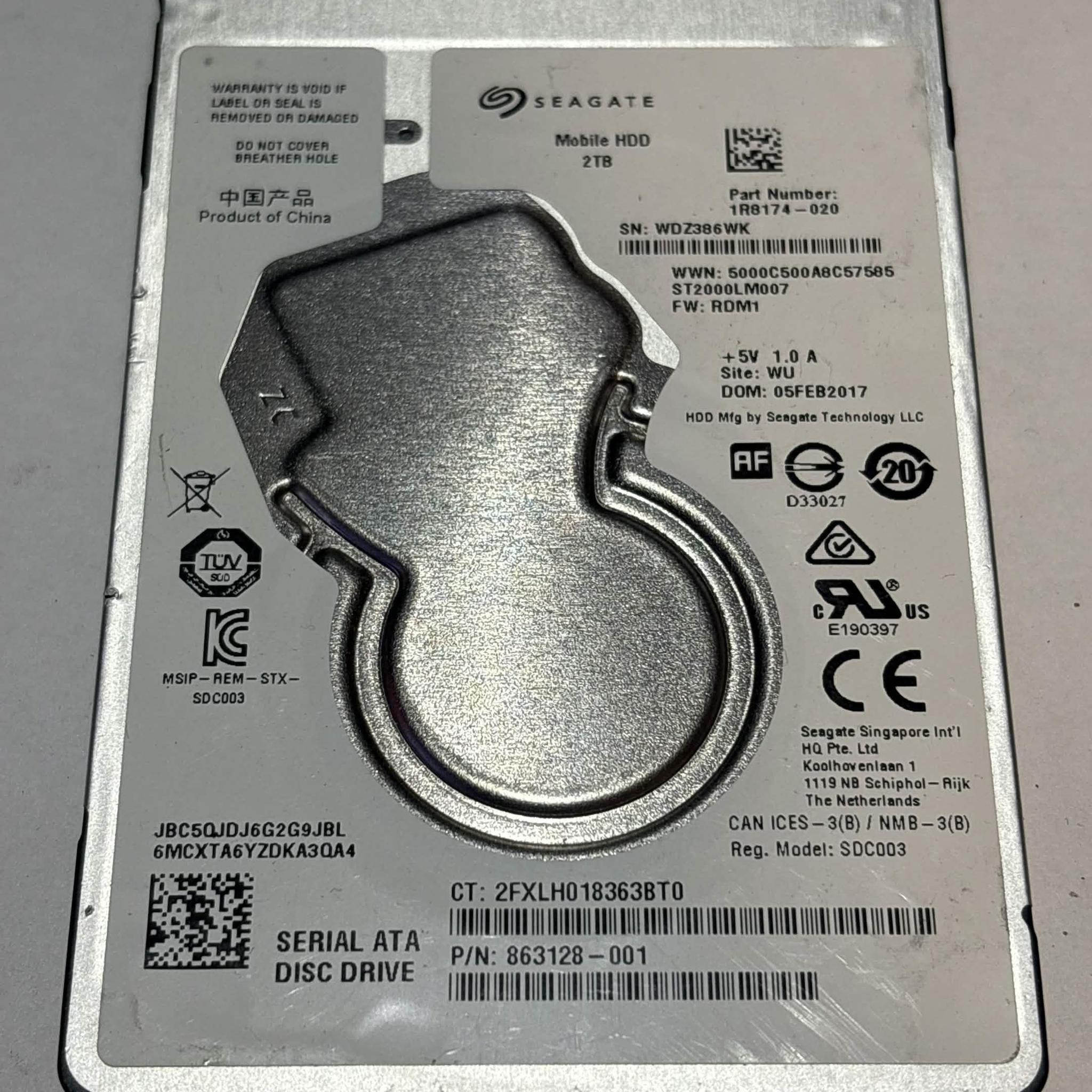Seagate Mobile HDD 2TB SATA Hard Drive | Tested & Functional