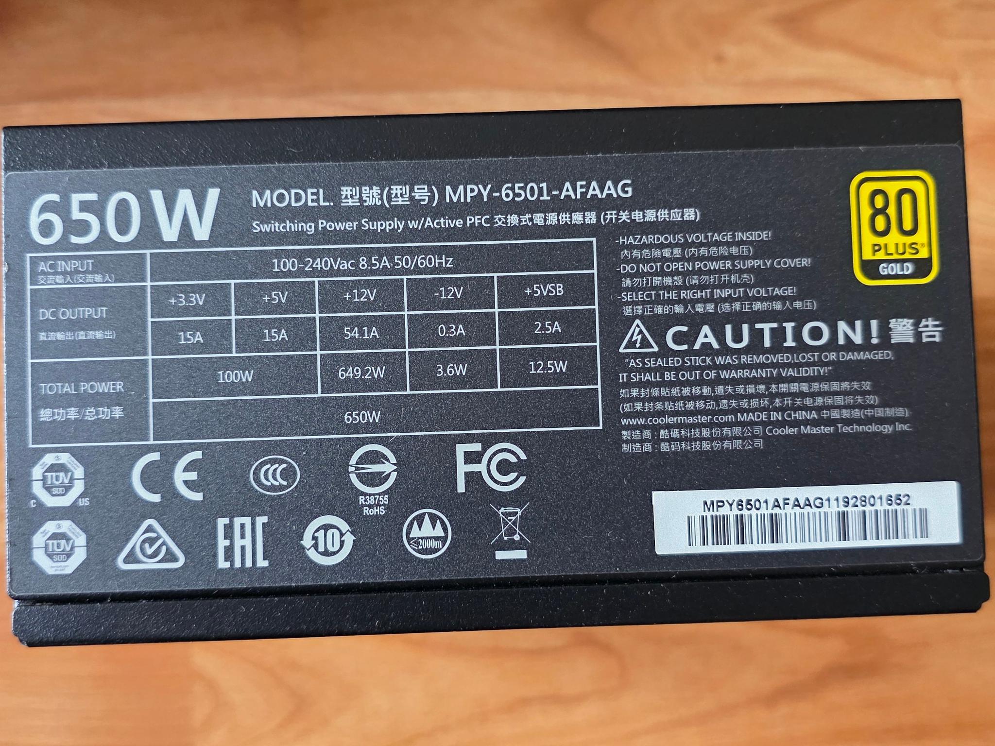 Cooler Master MWE 650 Gold Full Modular 650W 80+ Gold ATX Power Supply