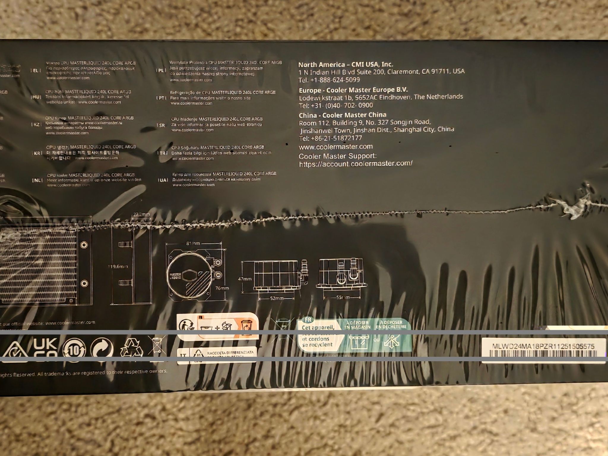 Cooler Master MasterLiquid 240L Core 240mm AIO ARGB Liquid CPU Cooler Black Brand New Sealed
