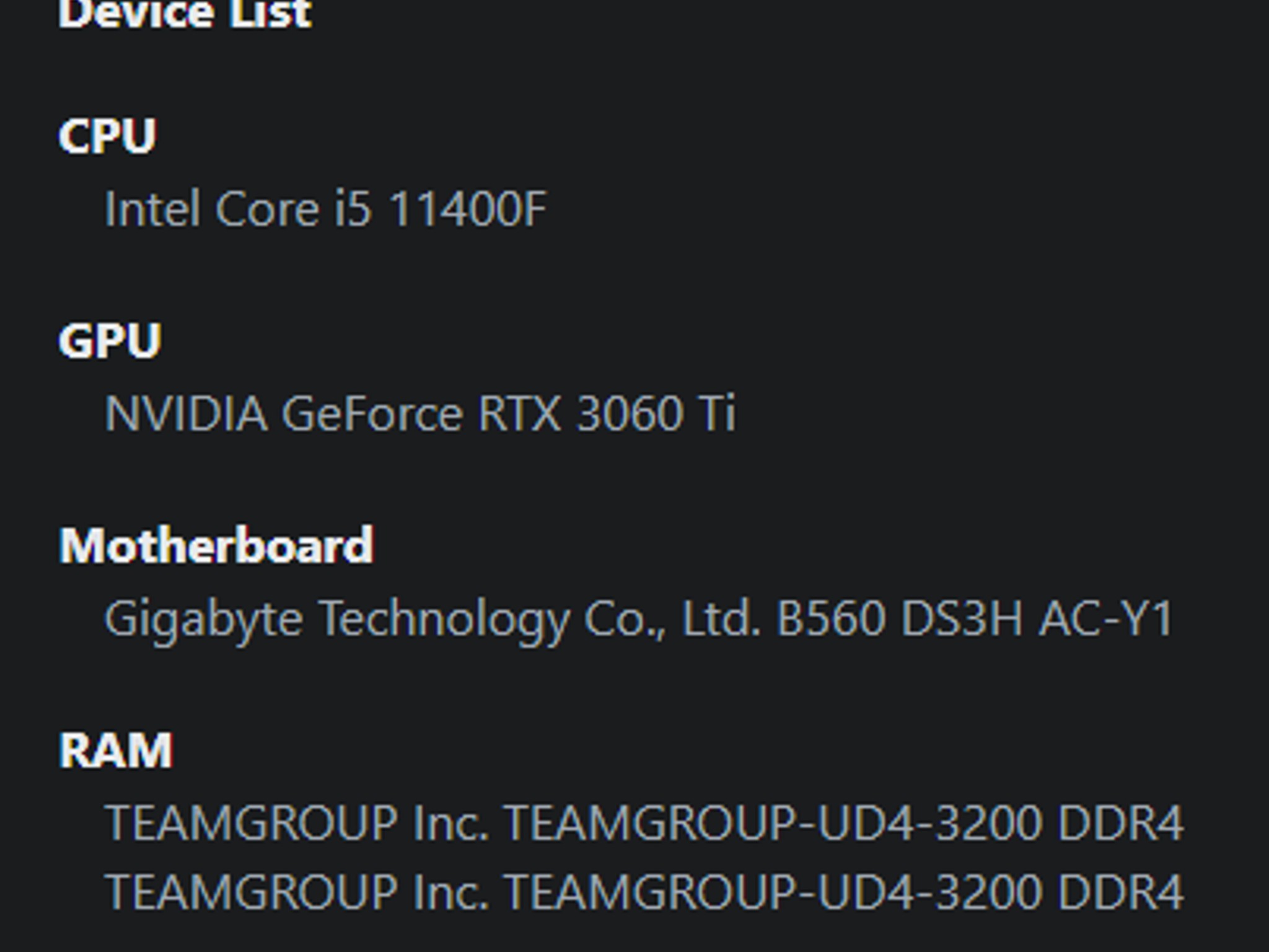 Budget 3060 ti / 11400f PC Build