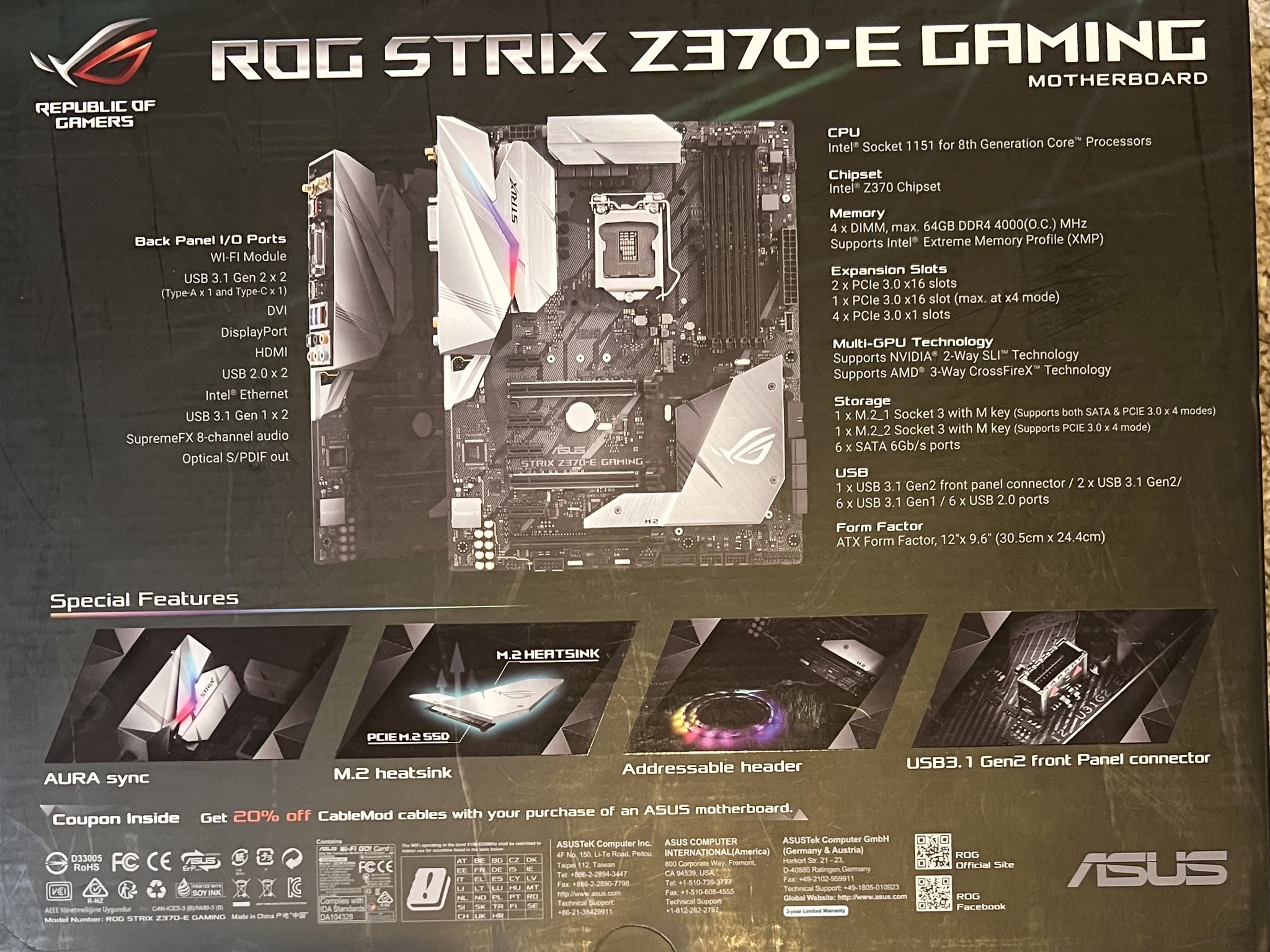 ASUS ROG Strix Z370-E Gaming LGA 1151 (300 Series) Intel Z370 ATX Intel Motherboard
