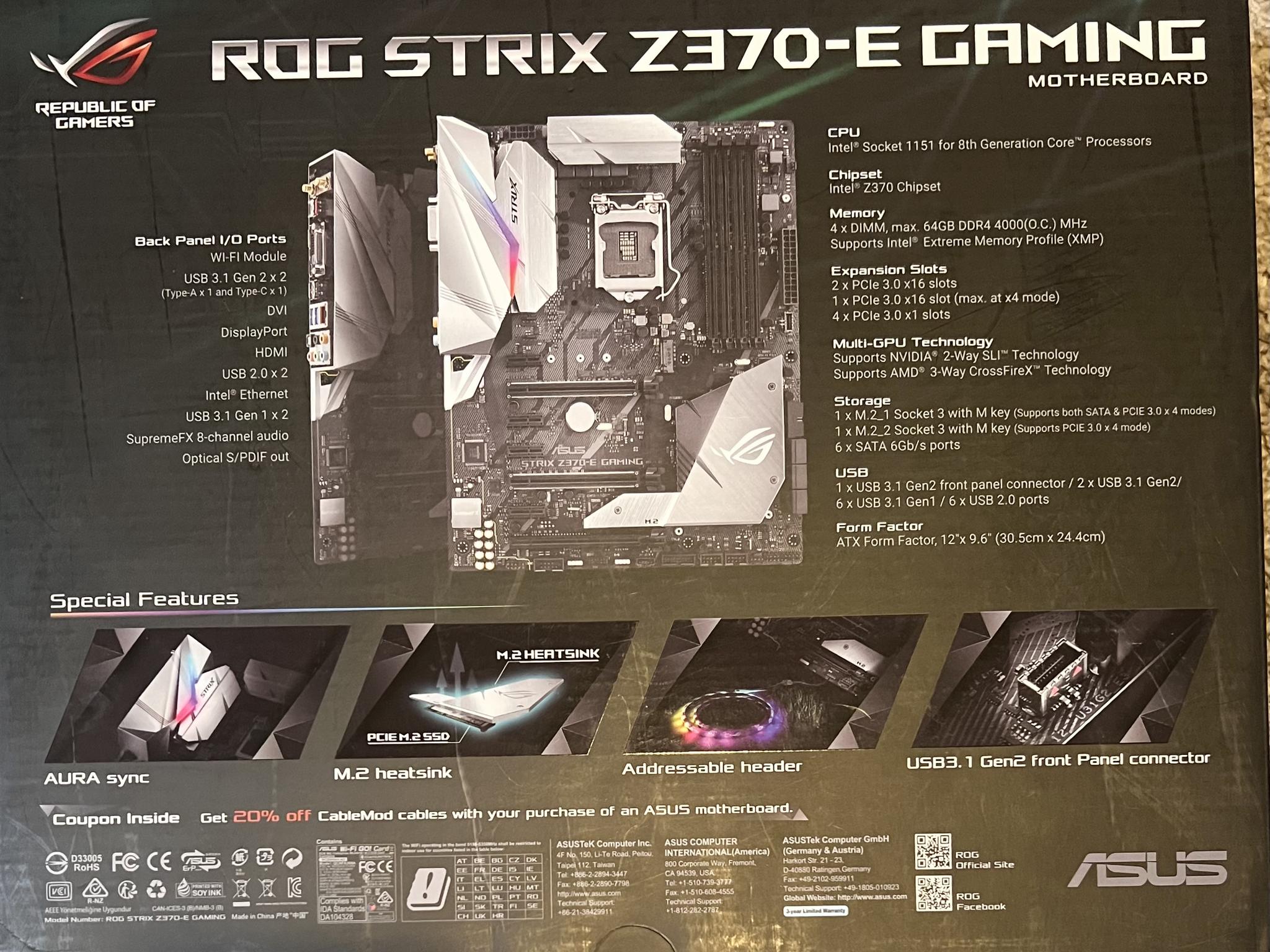 ASUS ROG Strix Z370-E Gaming LGA 1151 (300 Series) Intel Z370 ATX Intel Motherboard