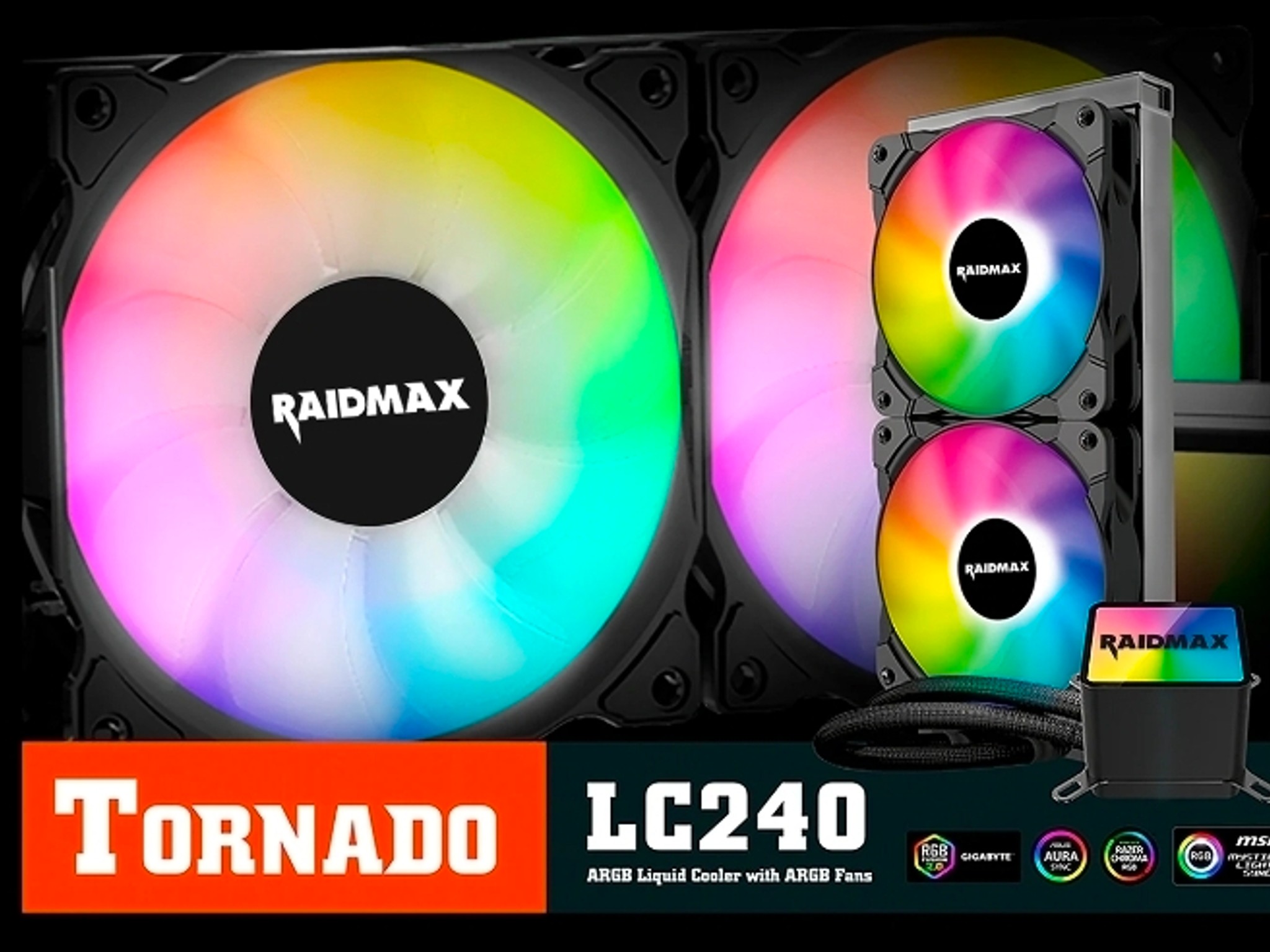 RAIDMAX TORNADO LC240 AIO COOLER! ARGB 240MM AIO CPU COOLER!