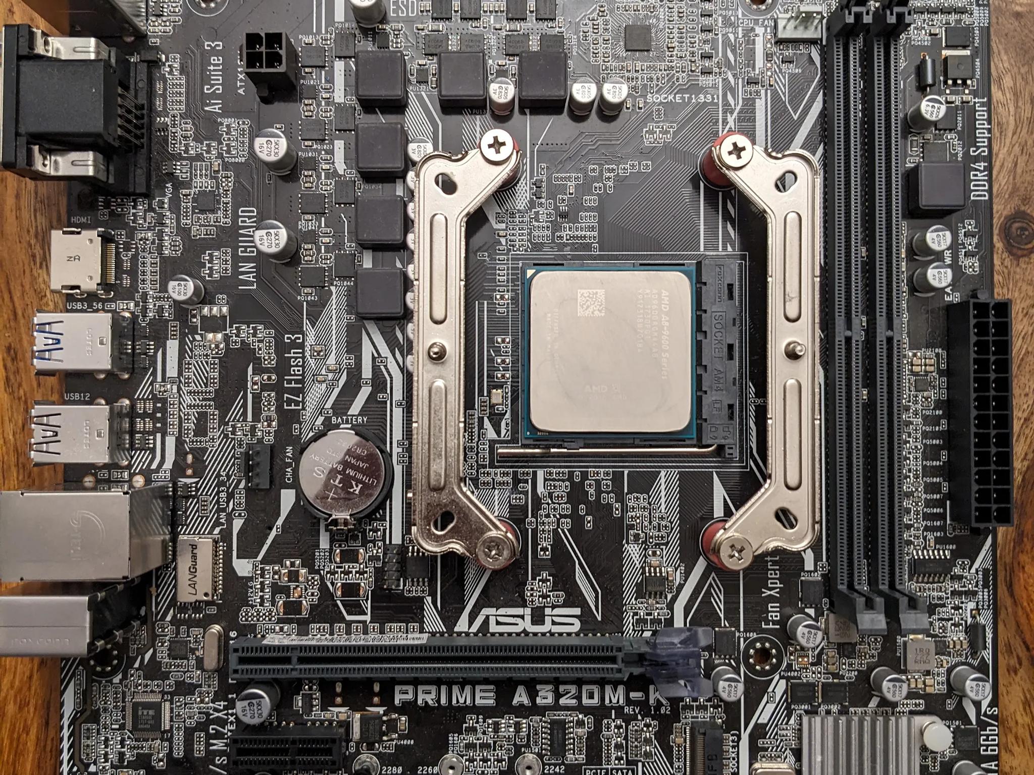 AM 4 Mobo, CPU, RAM combo: Asus Prime A320M-K, A8-9600 APU, 16GB RAM, NEW Theralright cooler!