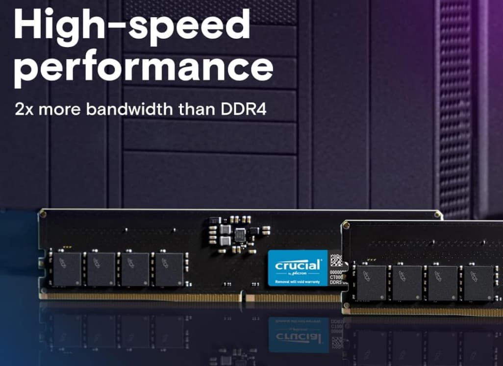 Crucial 64GB Kit (4x16GB) DDR5 RAM 5600MHz (CL46) Desktop Memory (CT2K16G56C46U5)