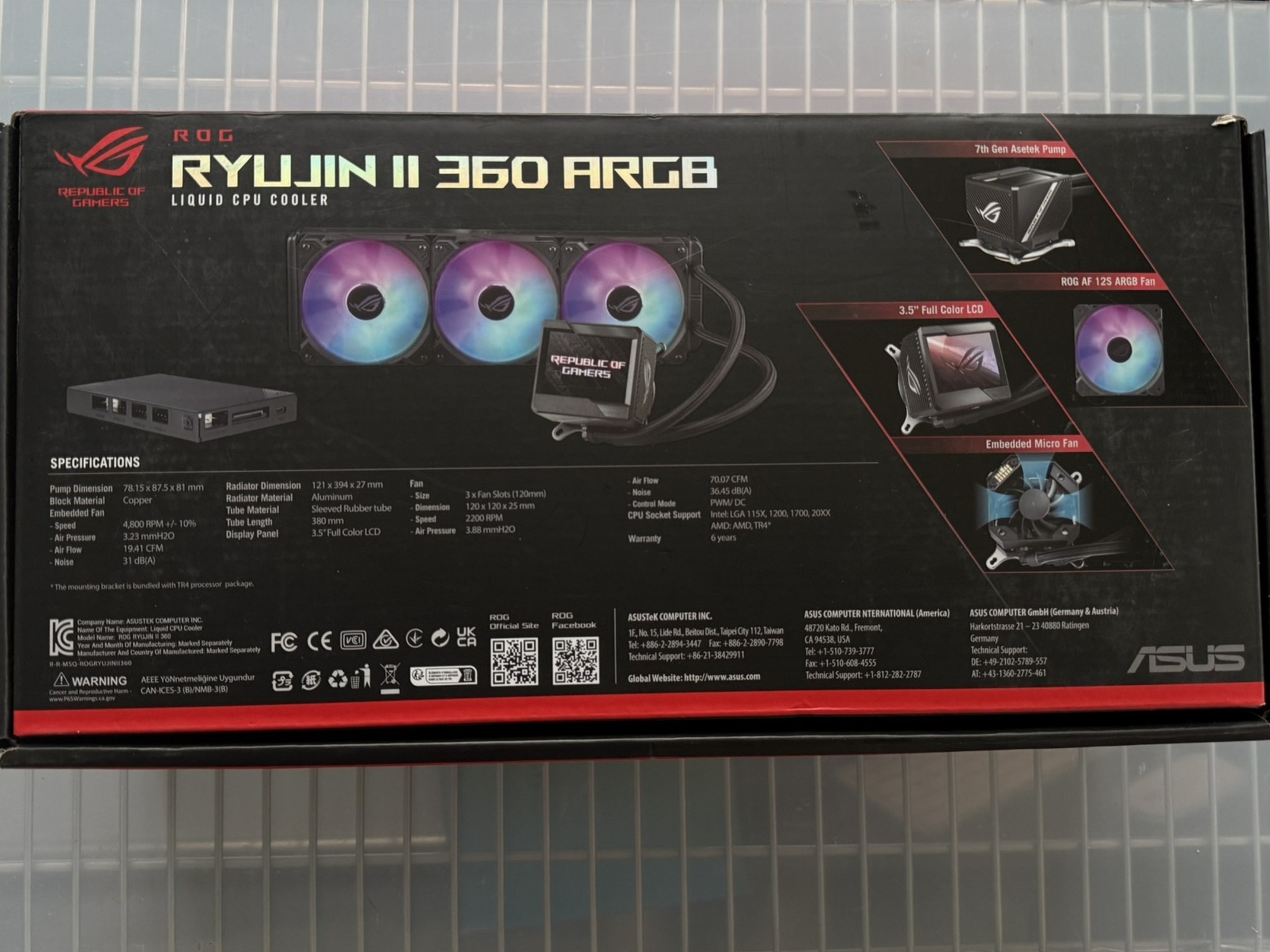 New. 360 Liquid CPU Cooler AIO. Asus ROG Ryujin II 360 ARGB.