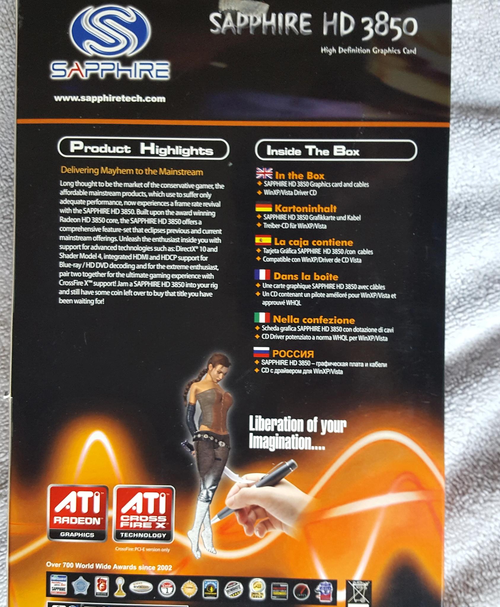 Sapphire Radeon HD 3850 512MB GDDR3, used w/ accessories