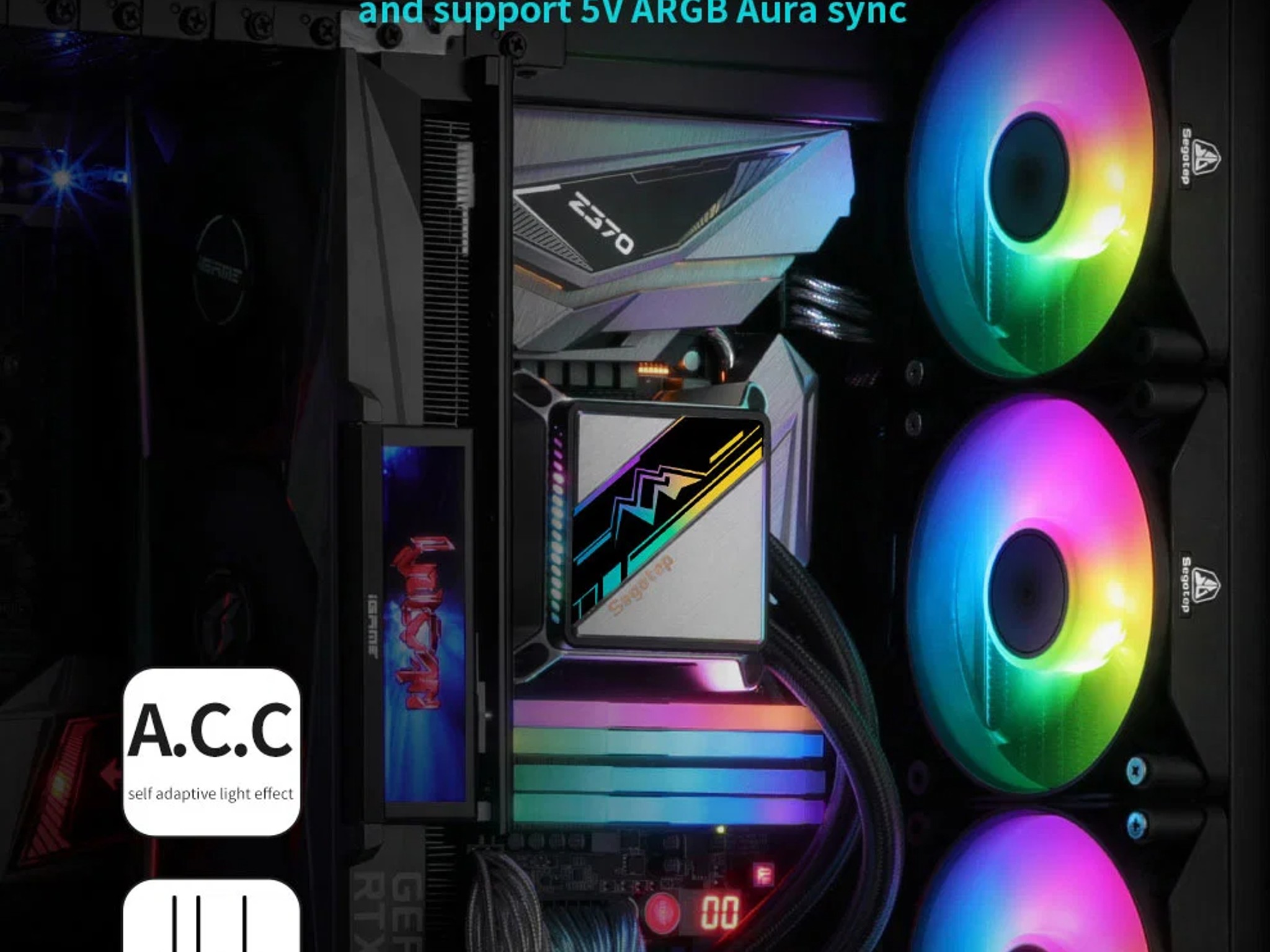 SEGOTEP 🆒KL-360🆒 | BLACK 360mm ARGB AIO CPU Liquid Cooler | TDP: 320W | LGA 1700 & AM5 Ready