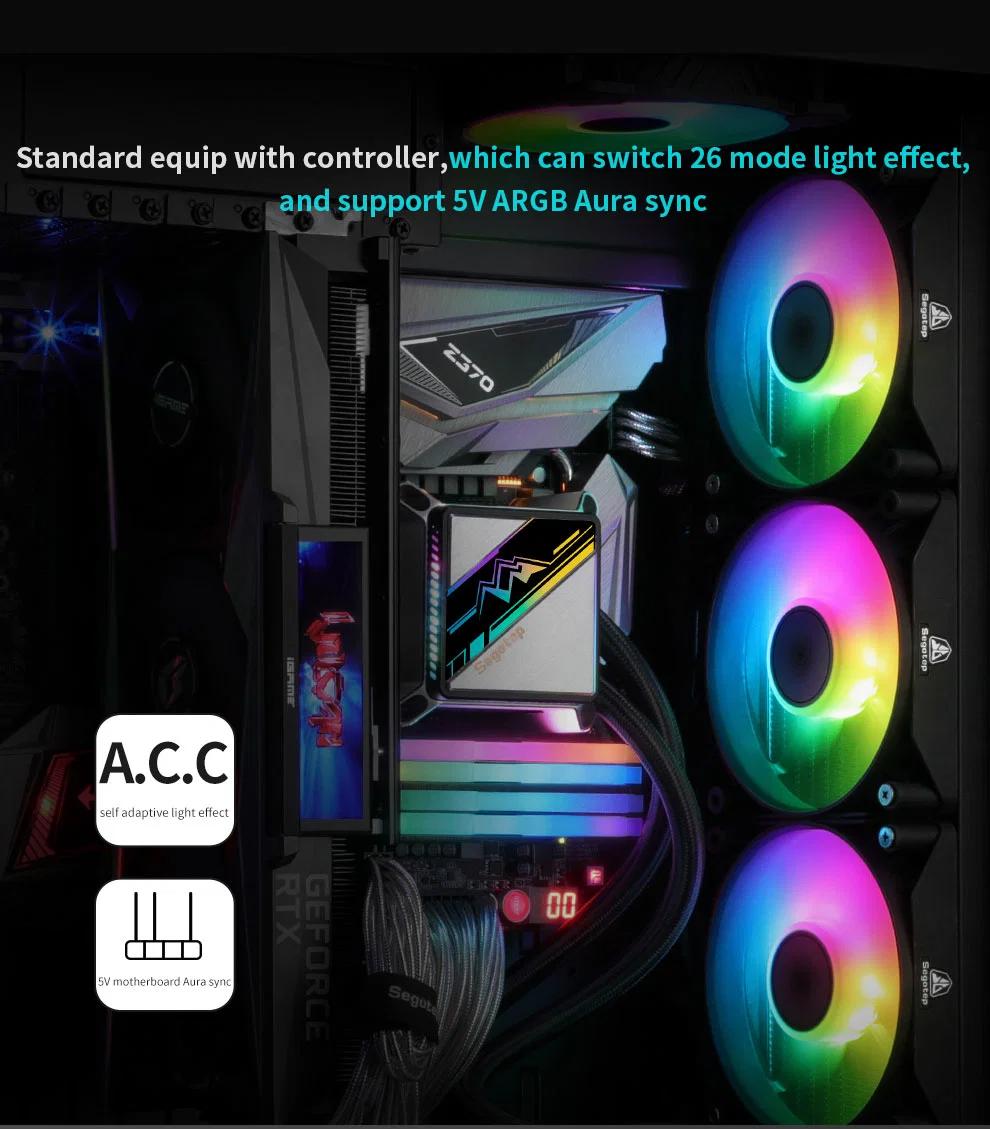SEGOTEP 🆒KL-360🆒 | BLACK 360mm ARGB AIO CPU Liquid Cooler | TDP: 320W | LGA 1700 & AM5 Ready