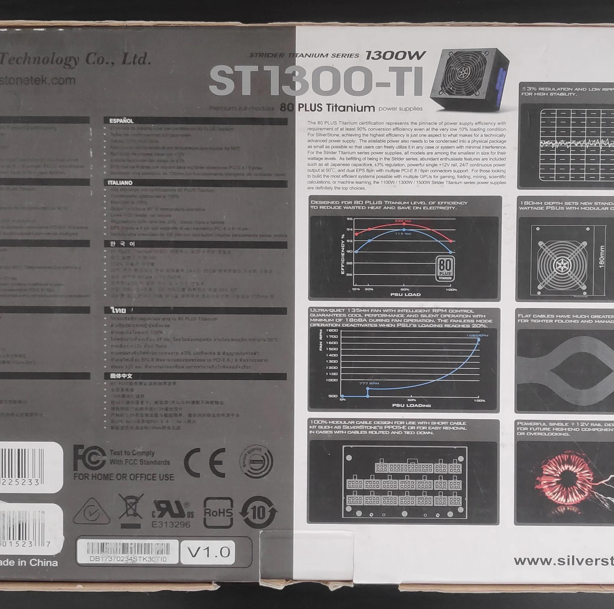 SilverStone Strider ST1300-TI, 1300W, 80 Plus Titanium Certified Fully Modular Power Supply