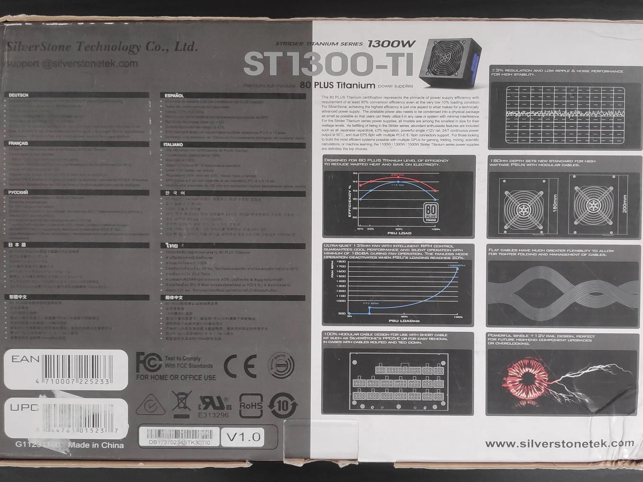 SilverStone Strider ST1300-TI, 1300W, 80 Plus Titanium Certified Fully Modular Power Supply