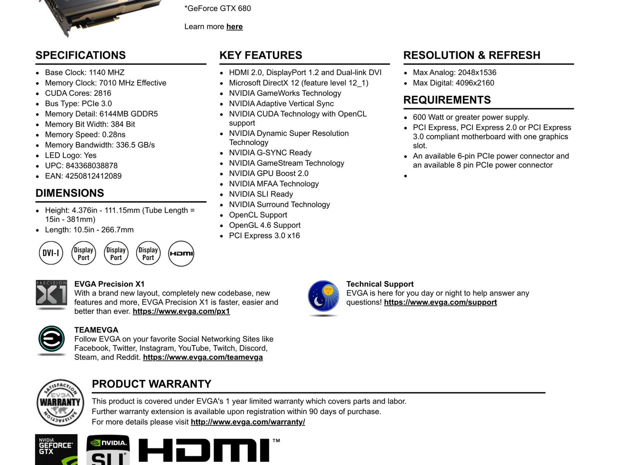 EVGA GeForce GTX 980 Ti HYBRID GAMING 06G-P4-1996-RX