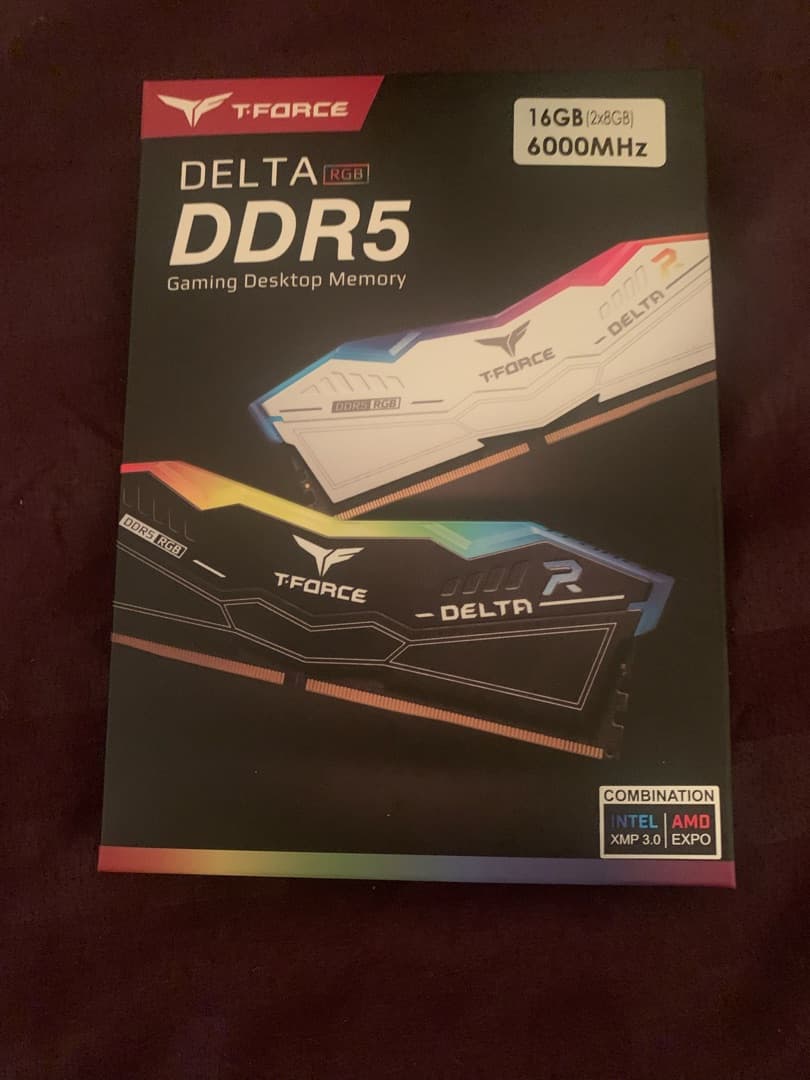 TEAMGROUP T‑Force Delta RGB DDR5 16GB (2×8GB) 6000MHz CL38 – White/Black – Brand New / Open Box