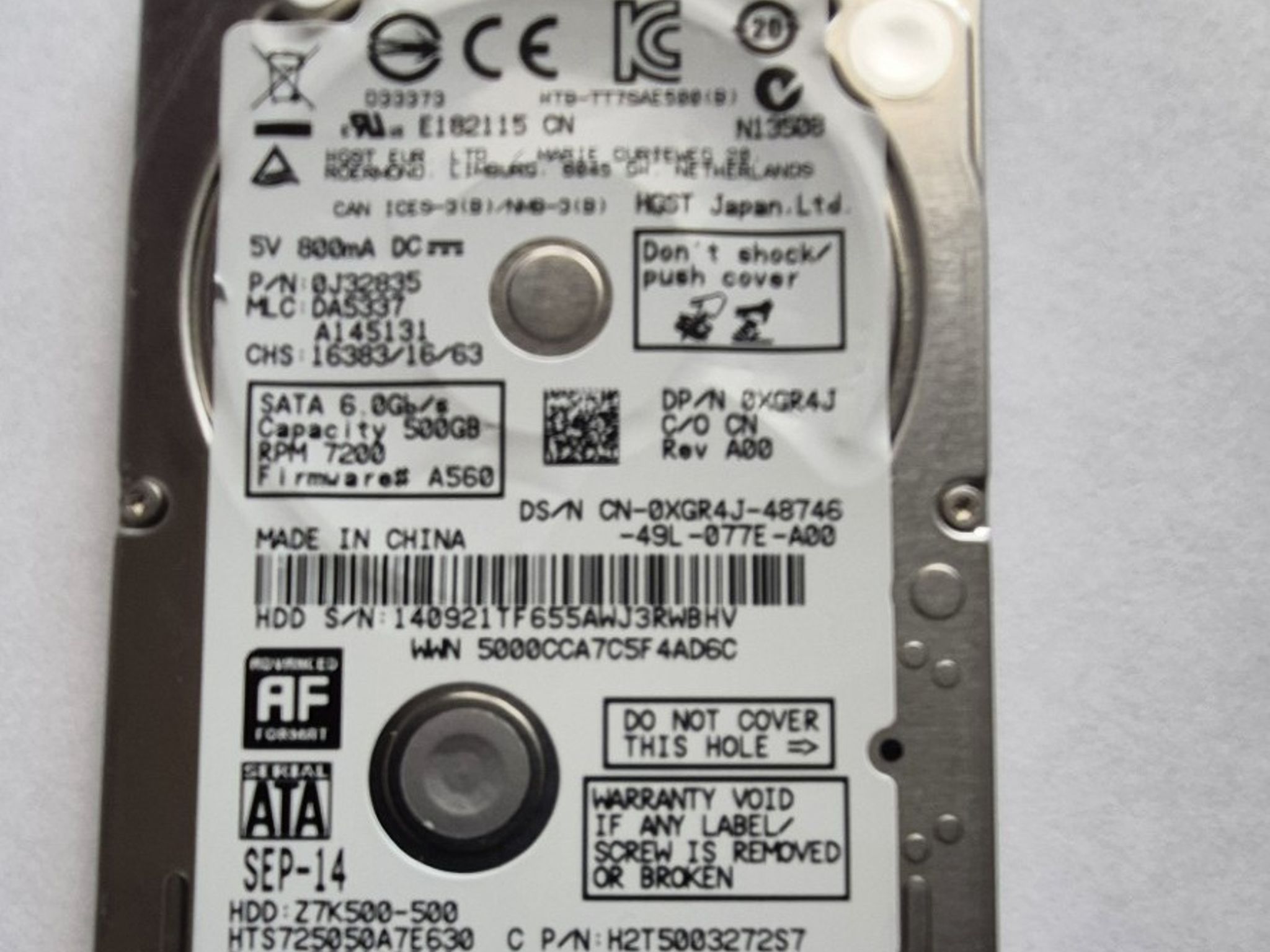 HTS725050A7E630 Hitachi TravelStar Z7K500 500GB 7200RPM SATA 6Gb/s 32MB Cache 2.5-inch Hard Drive