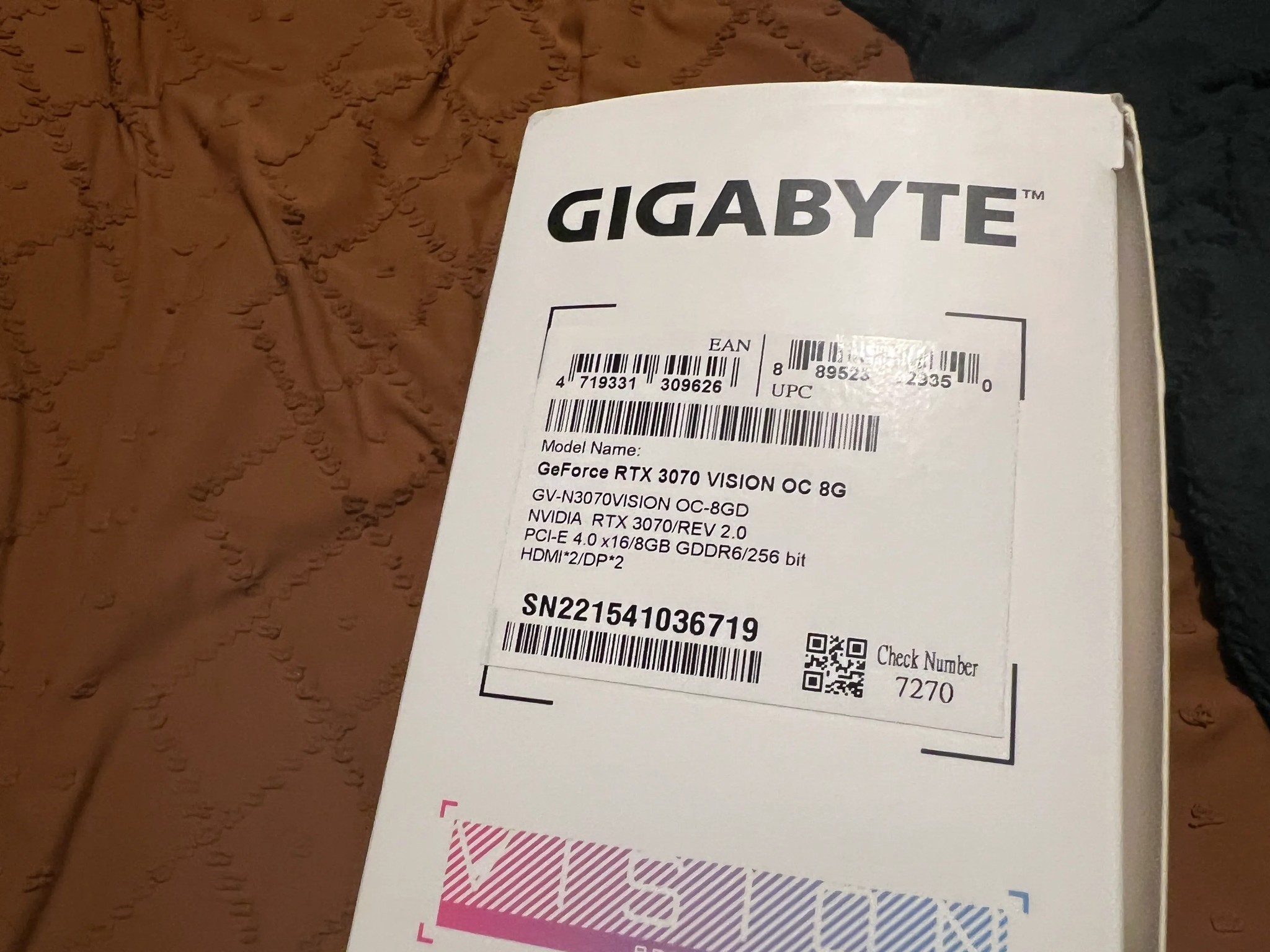 GIGABYTE RTX 3070 Vision OC 8GB GDDR6 (Rev. 2.0)