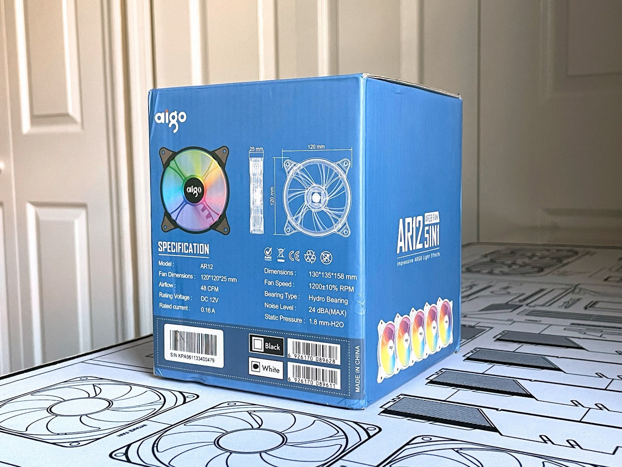 BNIB Aigo AR12 White 120mm ARGB PC Computer Case Fans 5V 3-Pin w/ Remote - 5 Pack