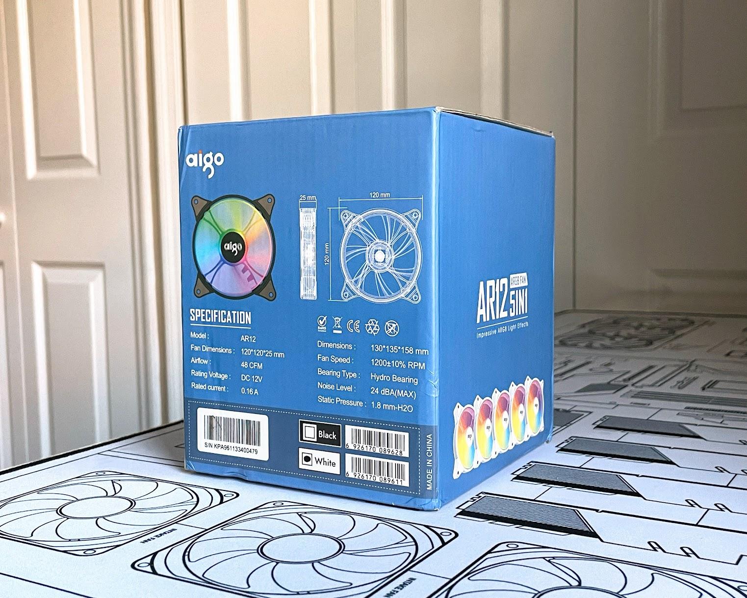 BNIB Aigo AR12 White 120mm ARGB PC Computer Case Fans 5V 3-Pin w/ Remote - 5 Pack