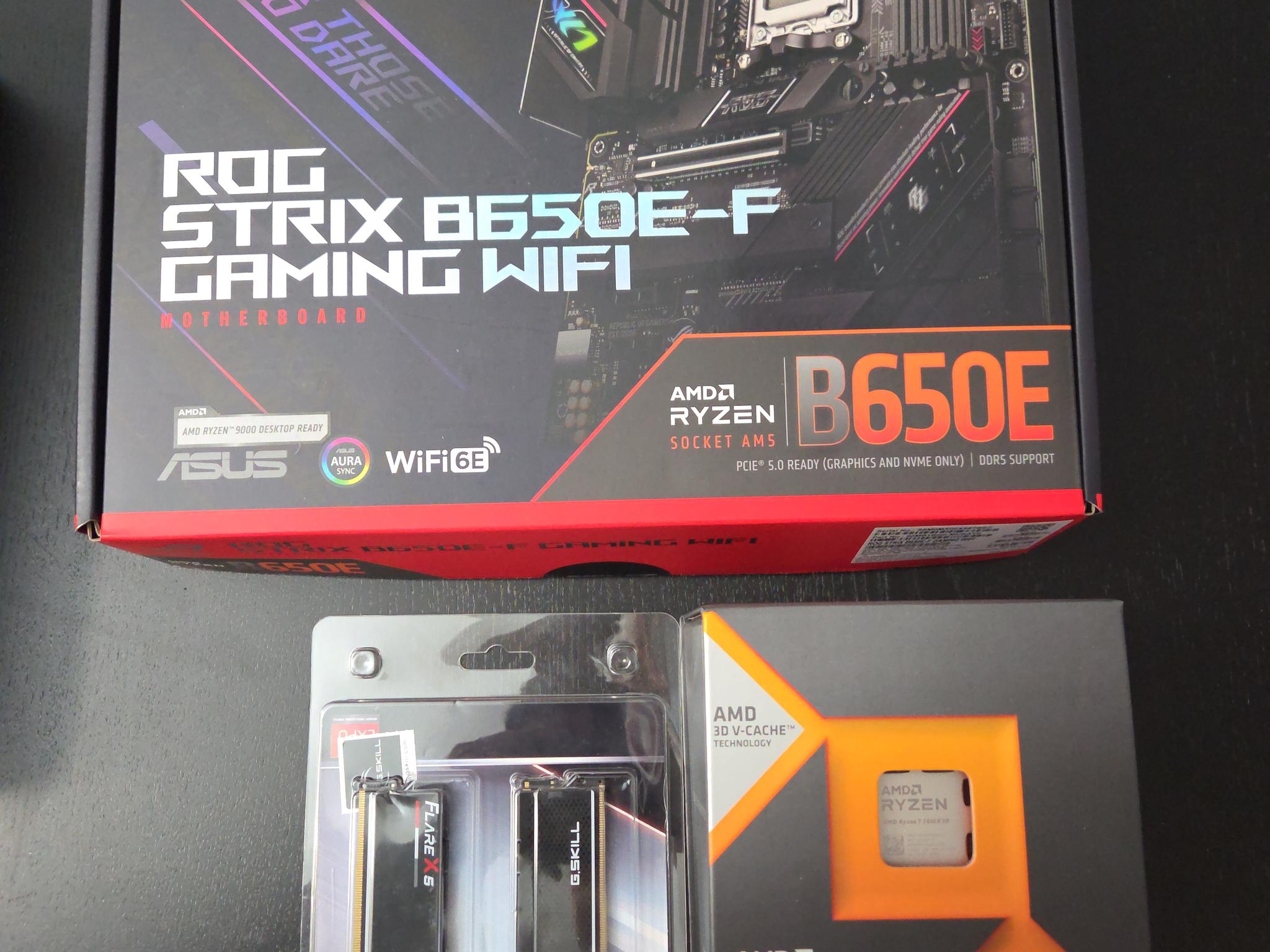 Asus ROG Strix B650e-f , AMD 7800X3D Gskill DDR5 6000 CL28