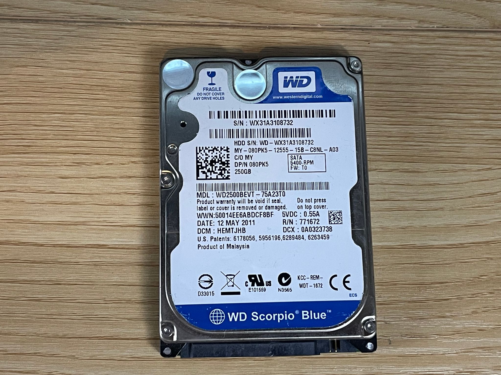 Lot of 2 Western Digital 250GB 5400RPM 2.5 inch HDD