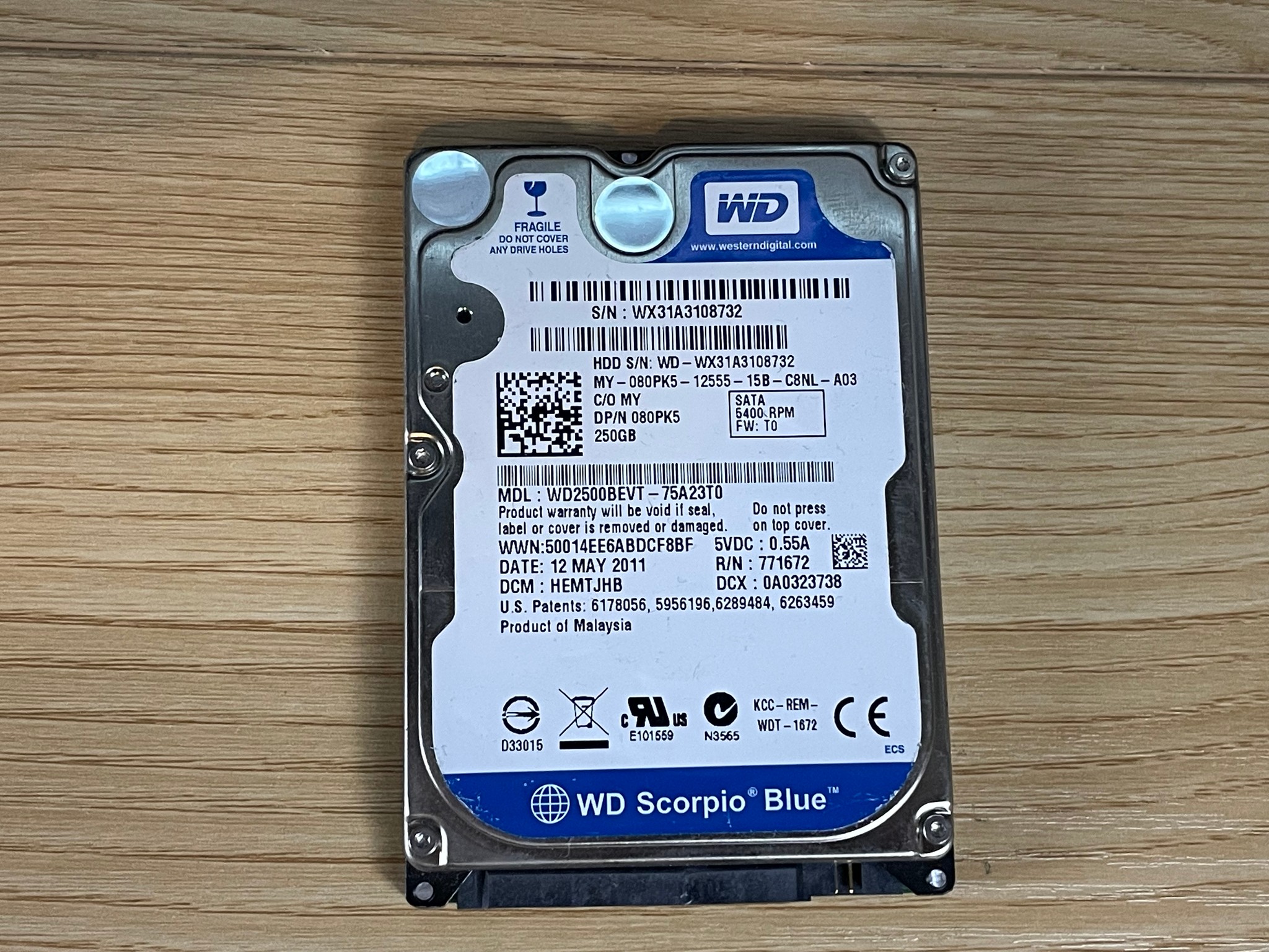 Lot of 2 Western Digital 250GB 5400RPM 2.5 inch HDD
