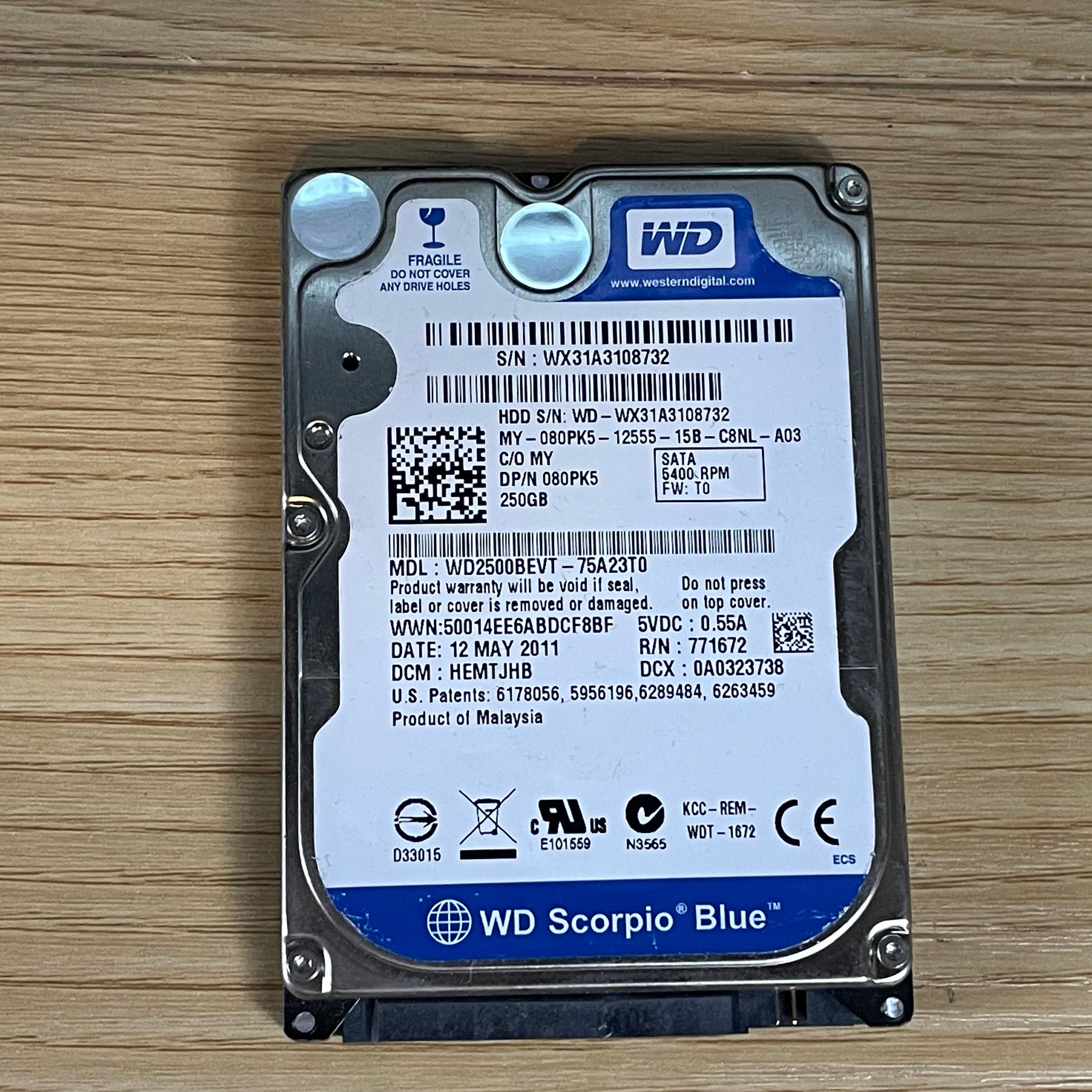Lot of 2 Western Digital 250GB 5400RPM 2.5 inch HDD