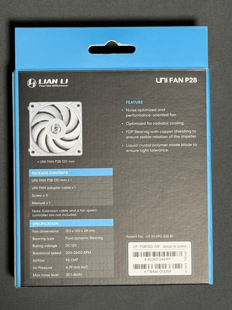 UNI FAN Lian Li P28 Single Pack - White (UF-P28120-1W) Gently Used