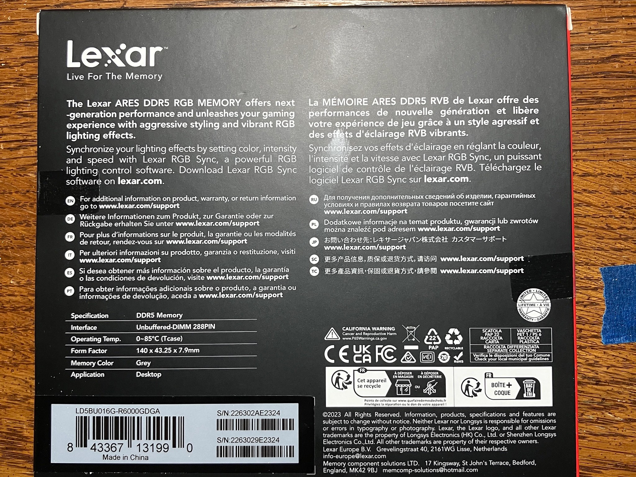 Lexar ARES 32GB (2x16GB) DDR5 RAM 6000MHz Desktop Memory