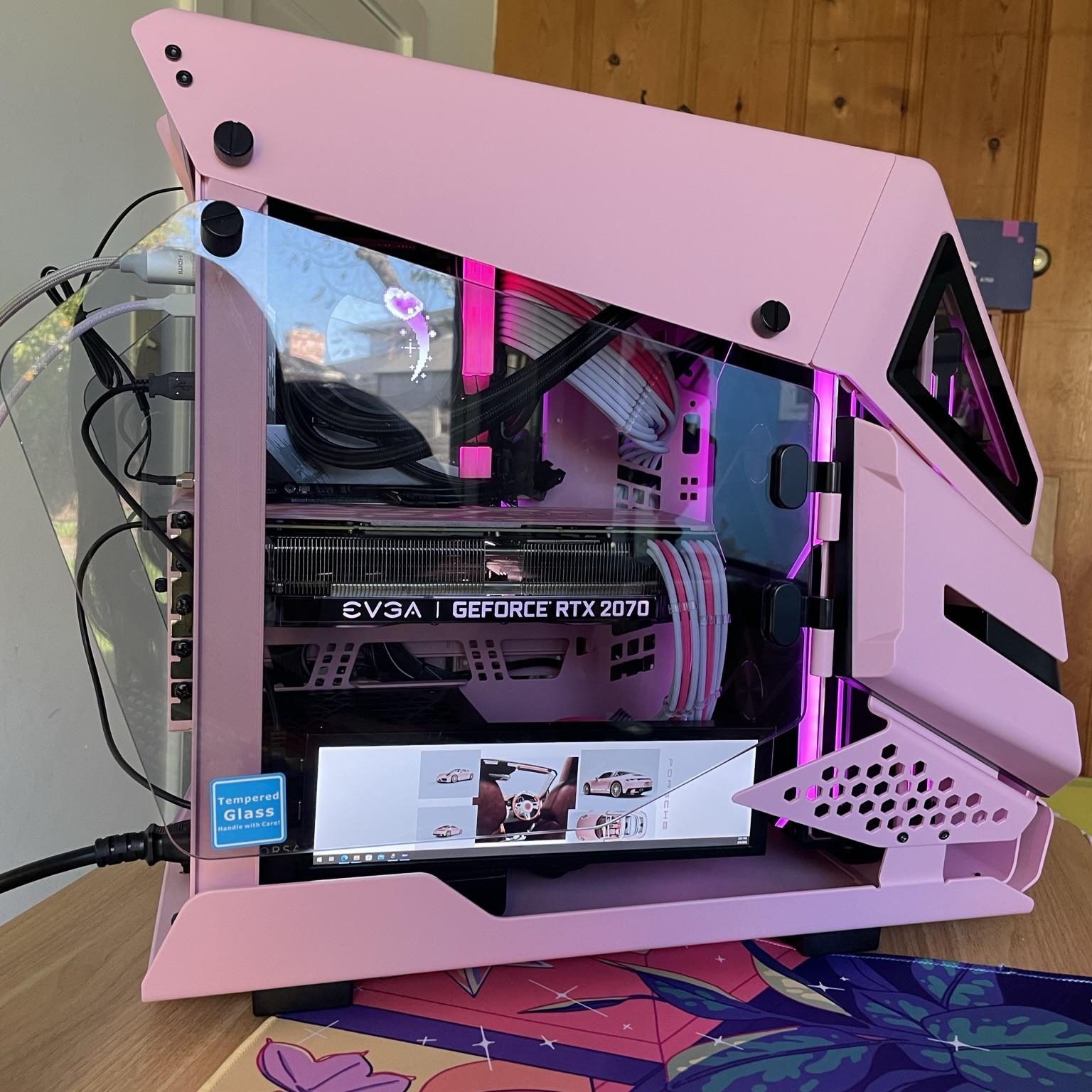 Brand new pink custom gaming PC with display | Intel 12600K, EVGA 2070 super, 16GB DDR4 RAM, 1TB SSD