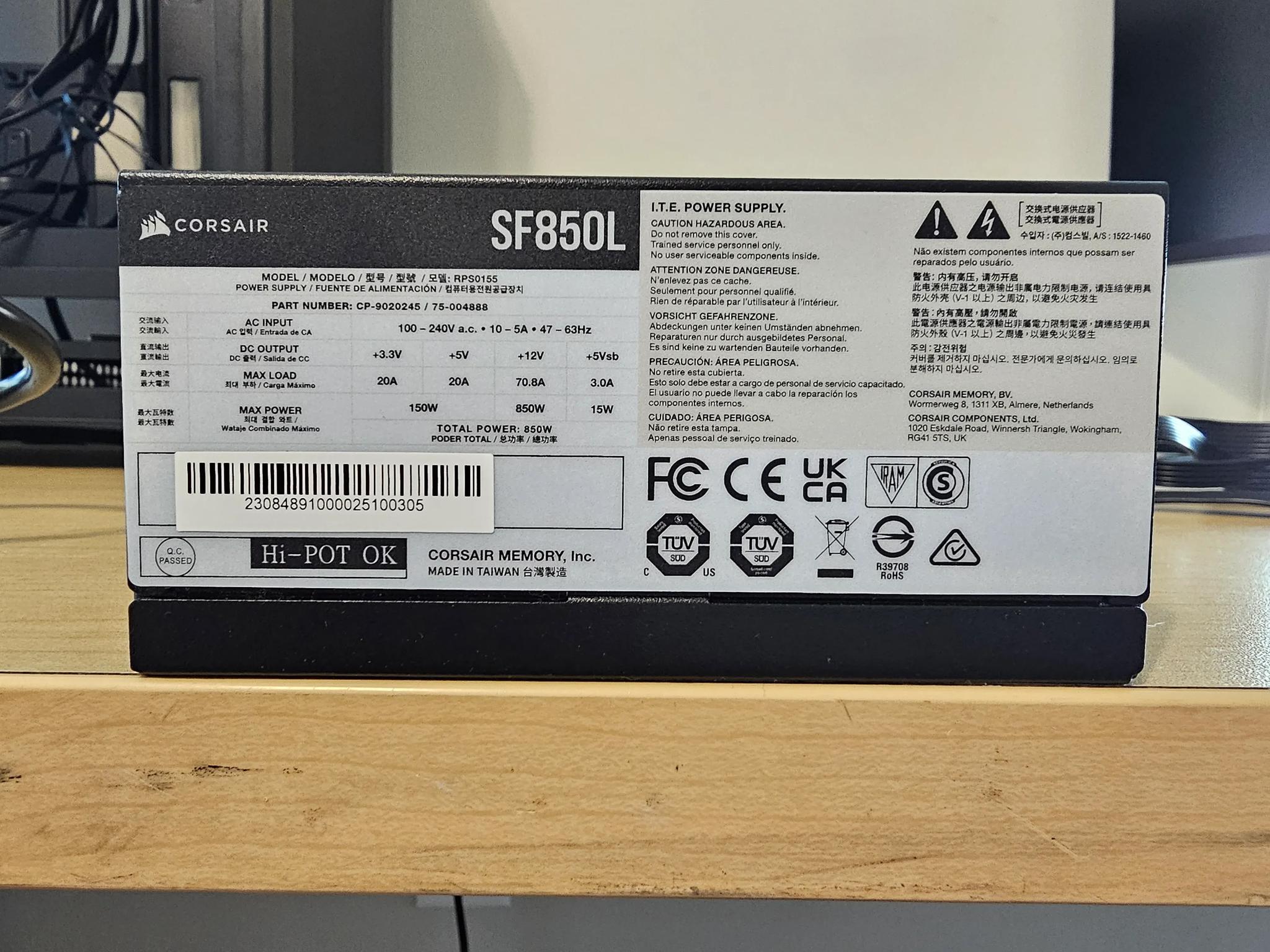 Corsair SF850L PSU, Black, lightly used, great condition