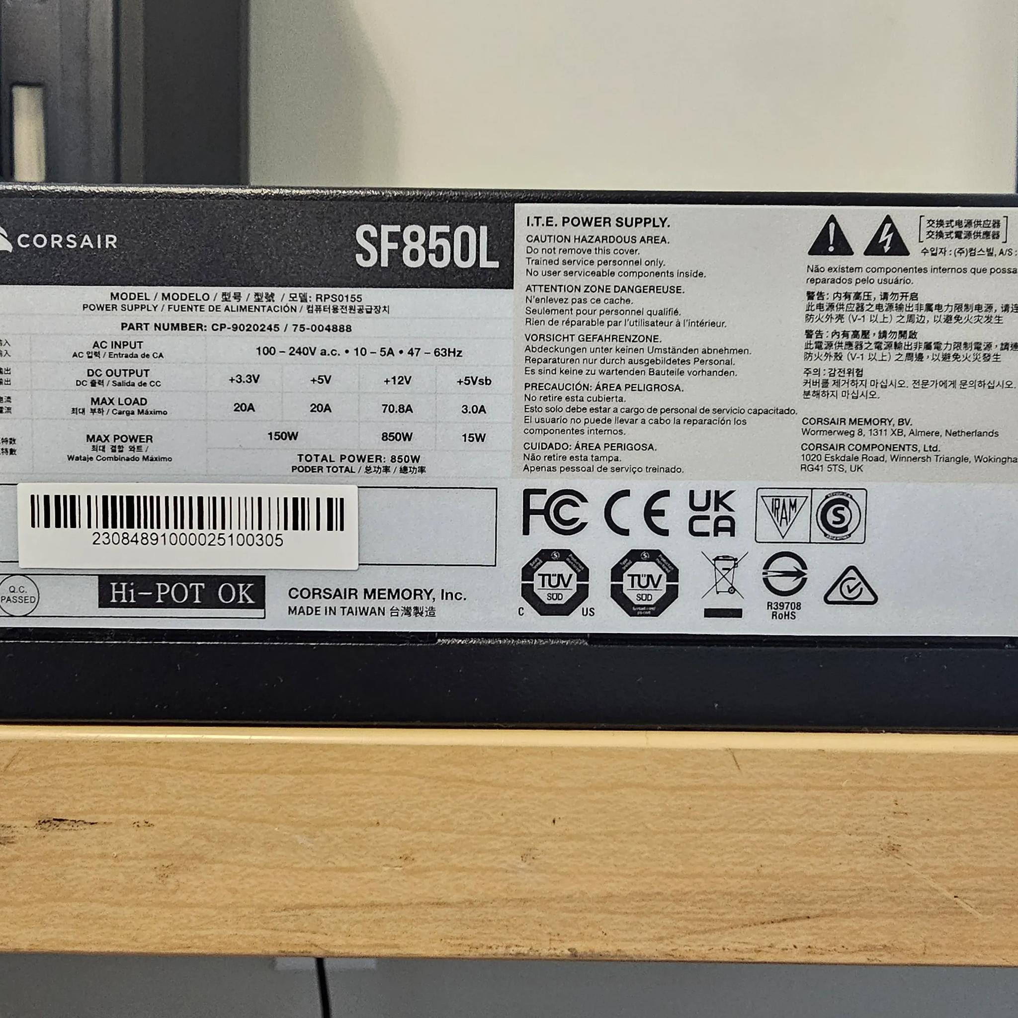 Corsair SF850L PSU, Black, lightly used, great condition