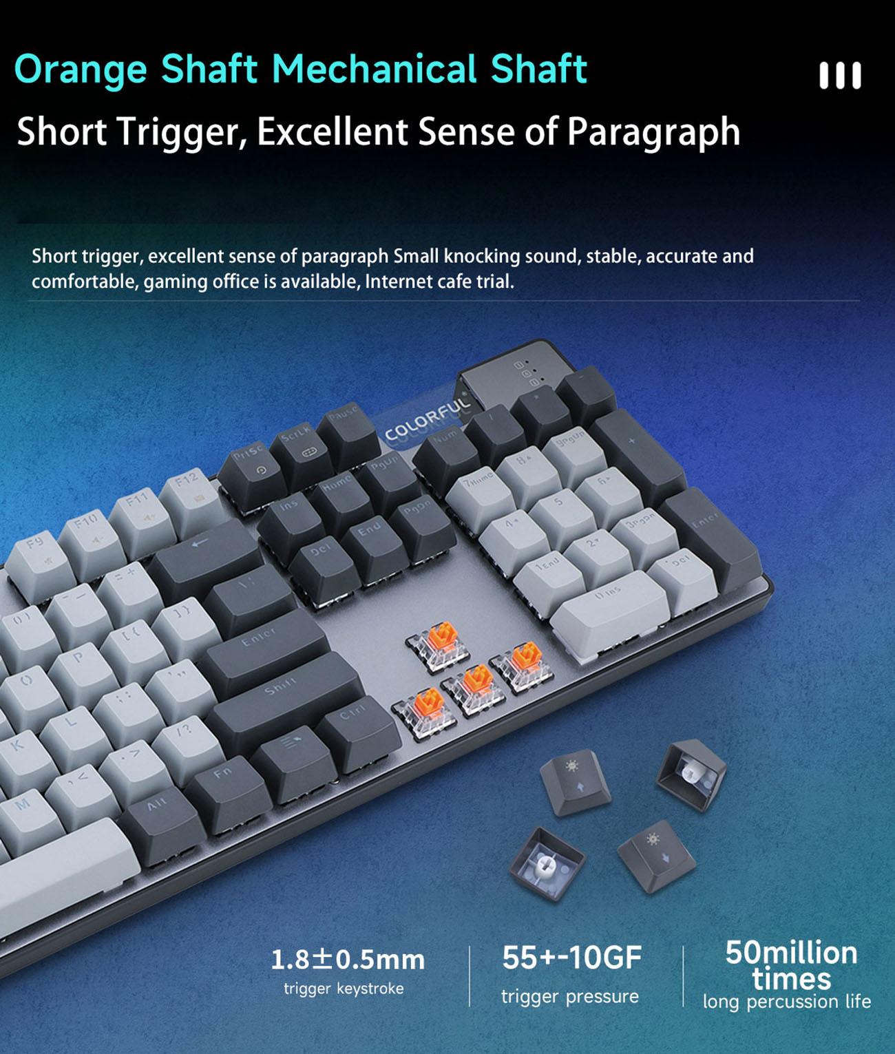 Colorful CGK100 RGB Mechanical Gaming Keyboard, USB Backlit LED 104 Keys Wired Mechanical