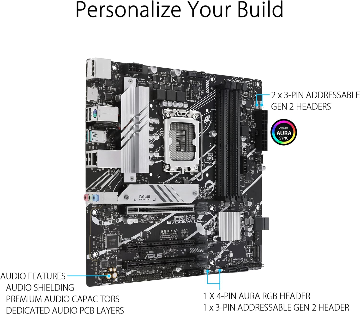 ASUS PRIME B760M-A D4 Intel B760 LGA 1700 microATX DDR4 Desktop Motherboard