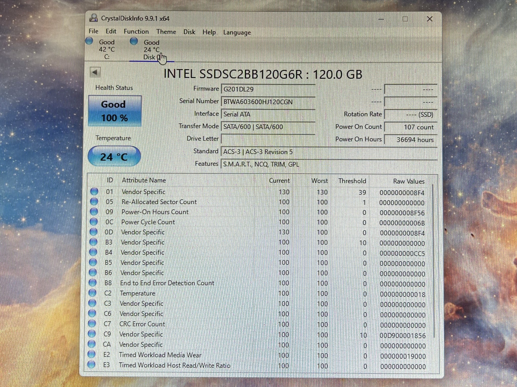 120GB Intel DC S3510 Series SATA SSD with DRAM 100% Health