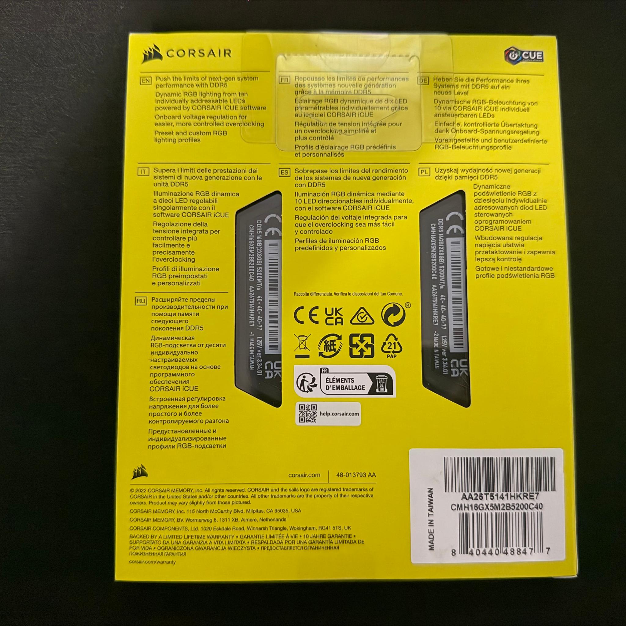 Corsair Vengeance RGB DDR5 16GB (2x8GB) 5200MHz