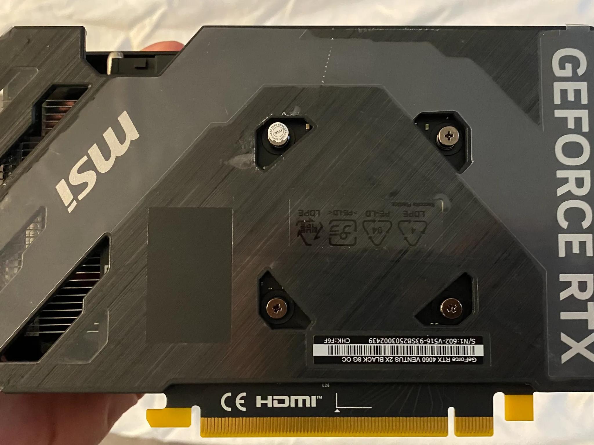 MSI RTX 4060 8GB - Never Gaming/Stressed - Display Only - Like New March 2025