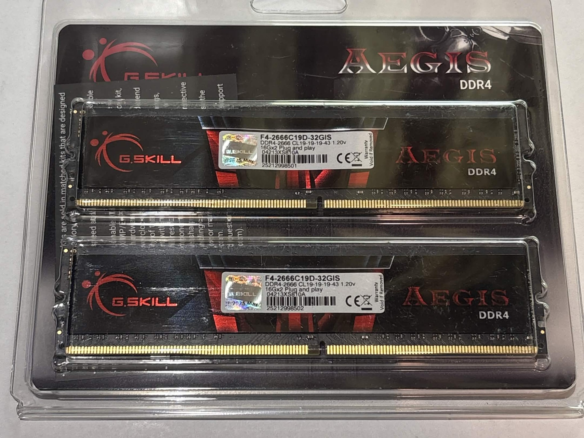 G.SKILL Aegis 32GB (2x16GB) DDR4-2666 RAM Kit F4-2666C19D-32GIS CL19