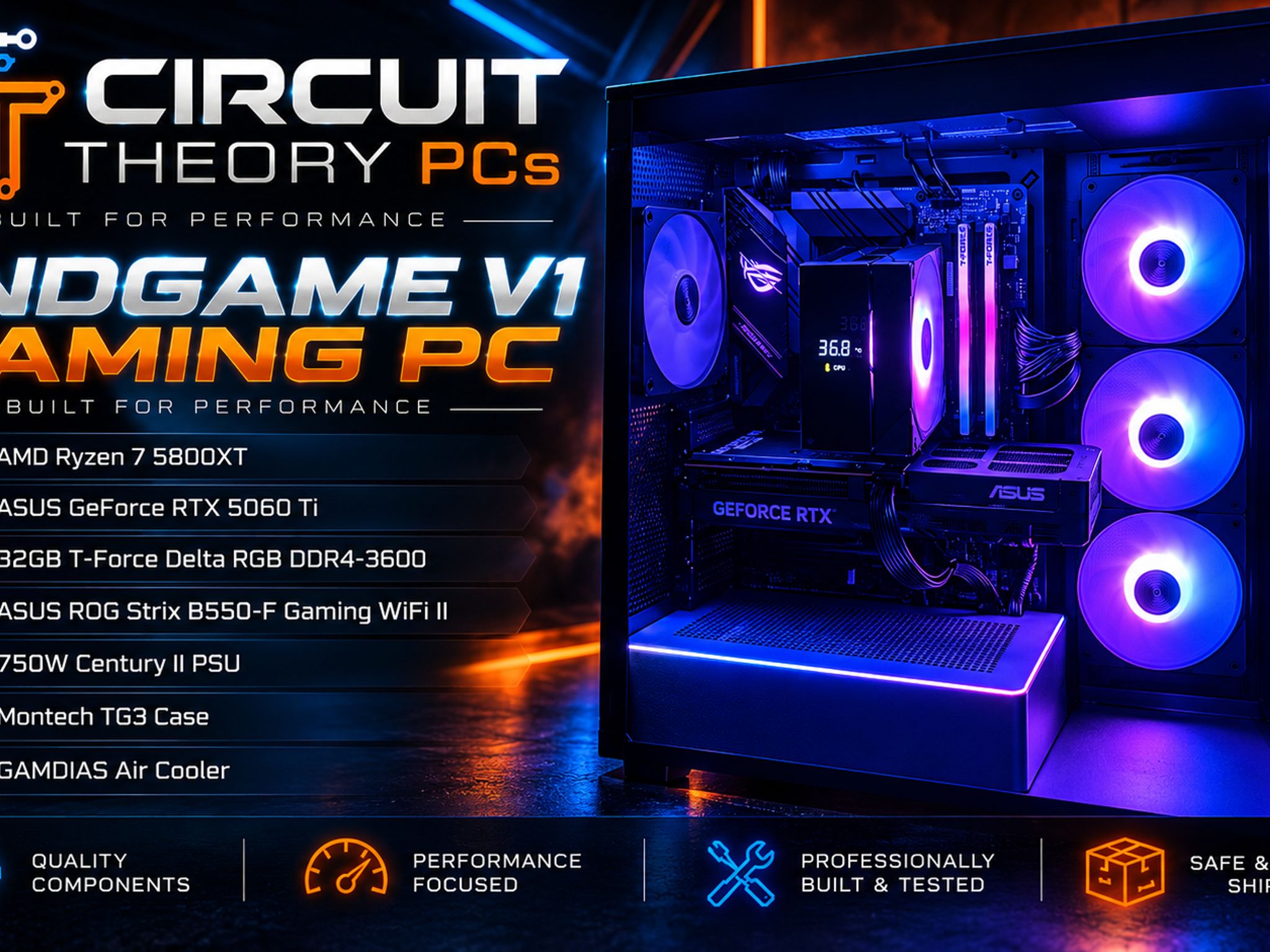 Custom Gaming PC- Ryzen 7 5800XT / RTX 5060 Ti Gaming PC – 32GB RAM – 1TB Gen 4 NVMe