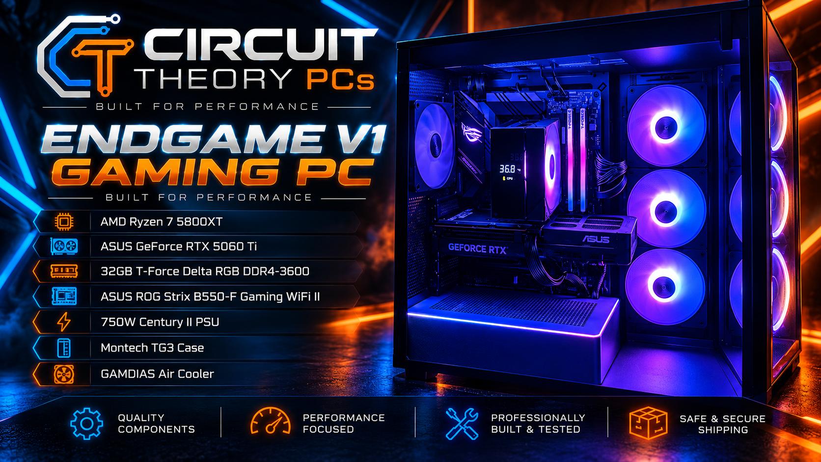 Custom Gaming PC- Ryzen 7 5800XT / RTX 5060 Ti Gaming PC – 32GB RAM – 1TB Gen 4 NVMe
