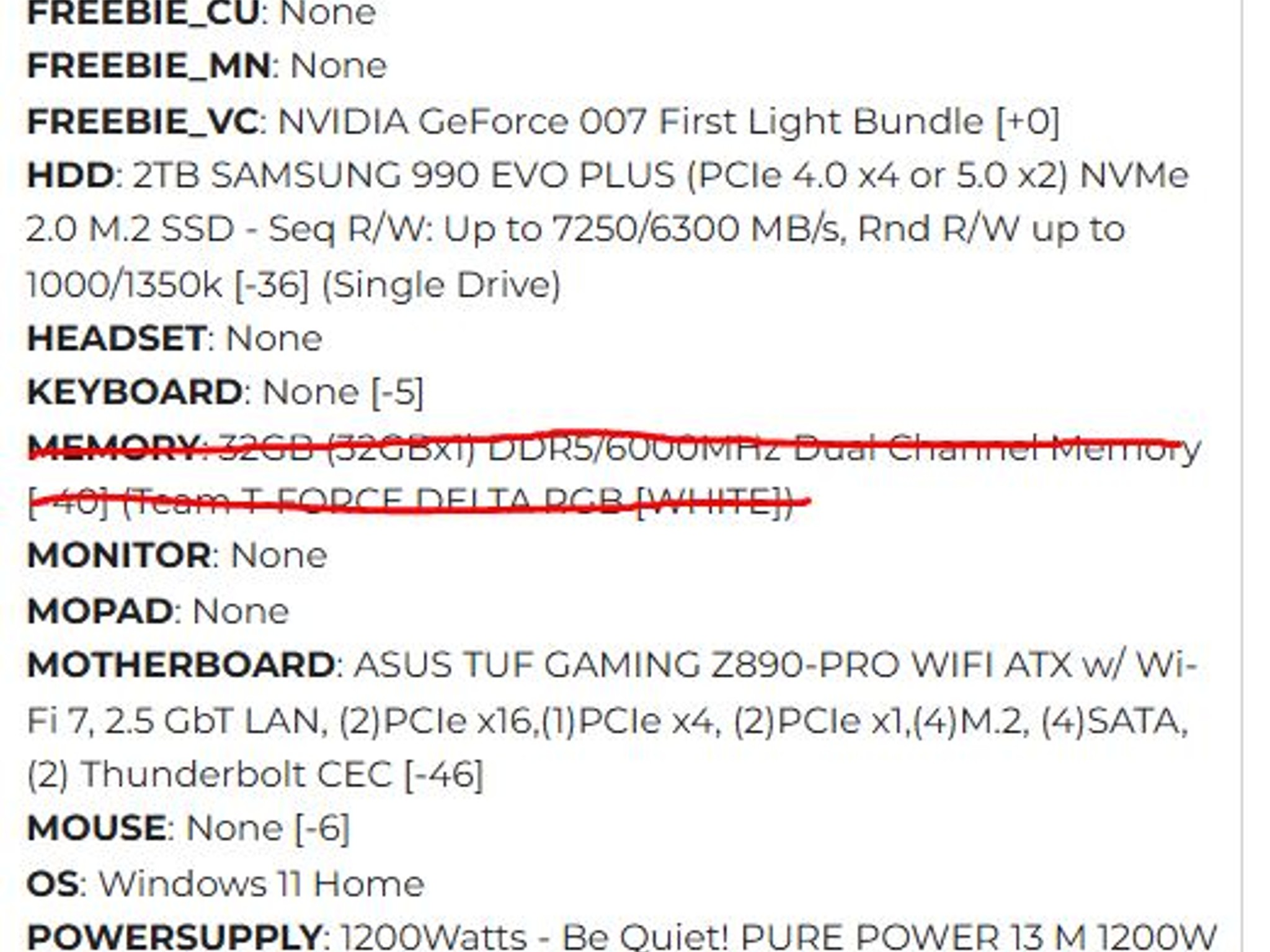 250KF | 2TB | 1200W Prebuilt without GPU/RAM