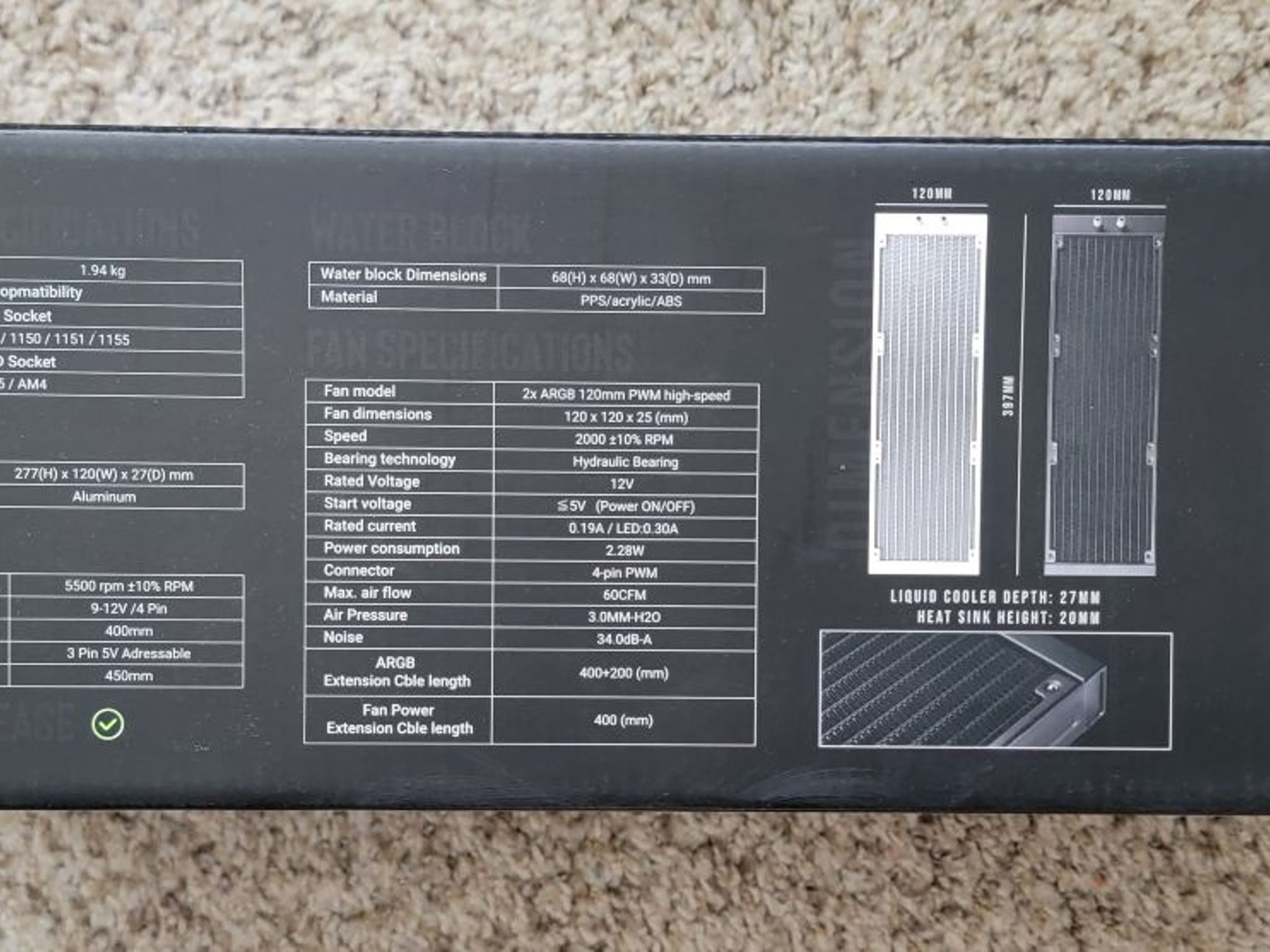 BitFenix Cube AIO ARGB CPU Liquid Cooler 360mm Radiator (Black) - Brand New In Box