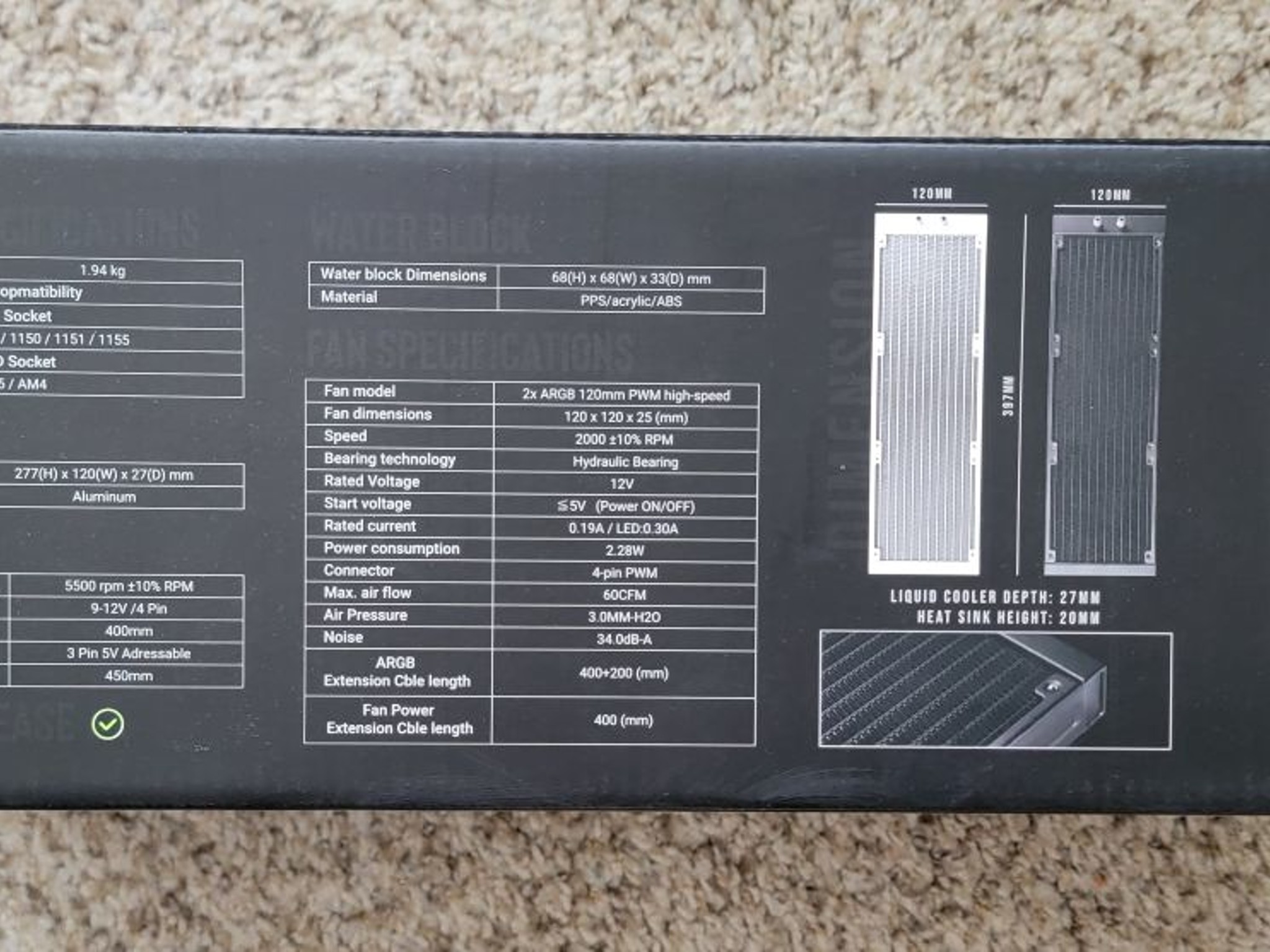 BitFenix Cube AIO ARGB CPU Liquid Cooler 360mm Radiator (Black) - Brand New In Box