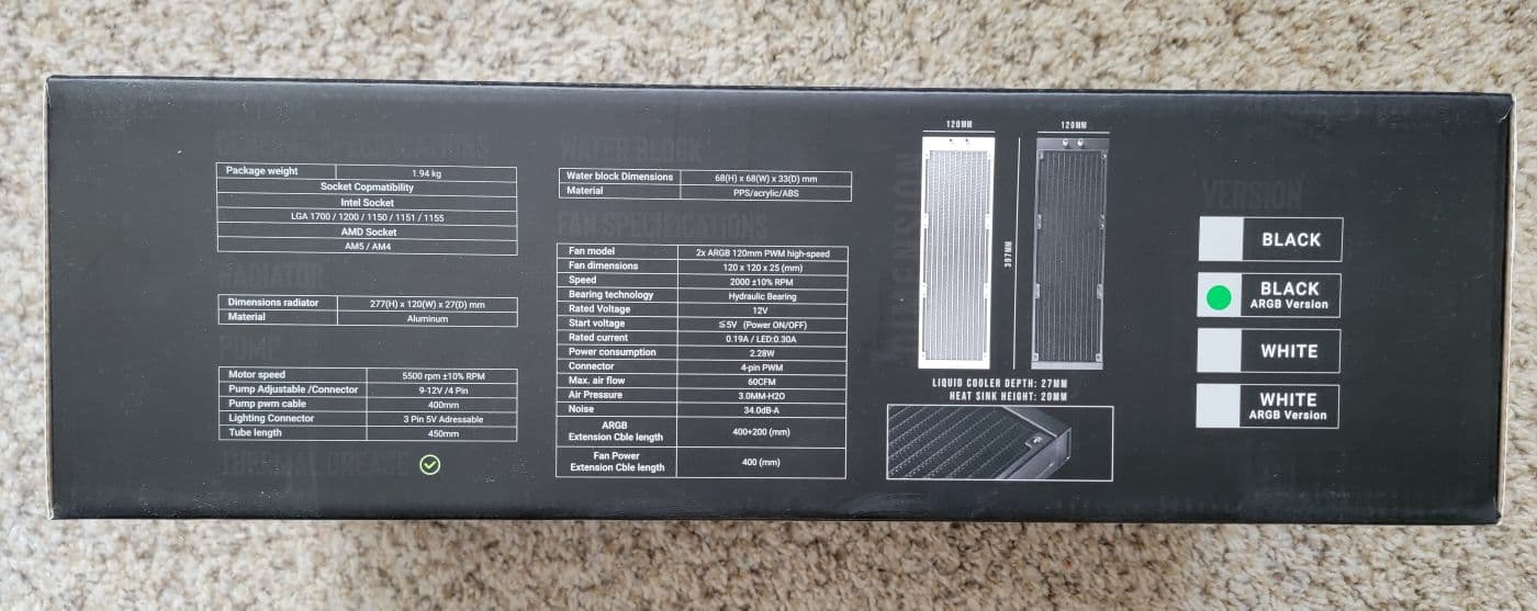 BitFenix Cube AIO ARGB CPU Liquid Cooler 360mm Radiator (Black) - Brand New In Box